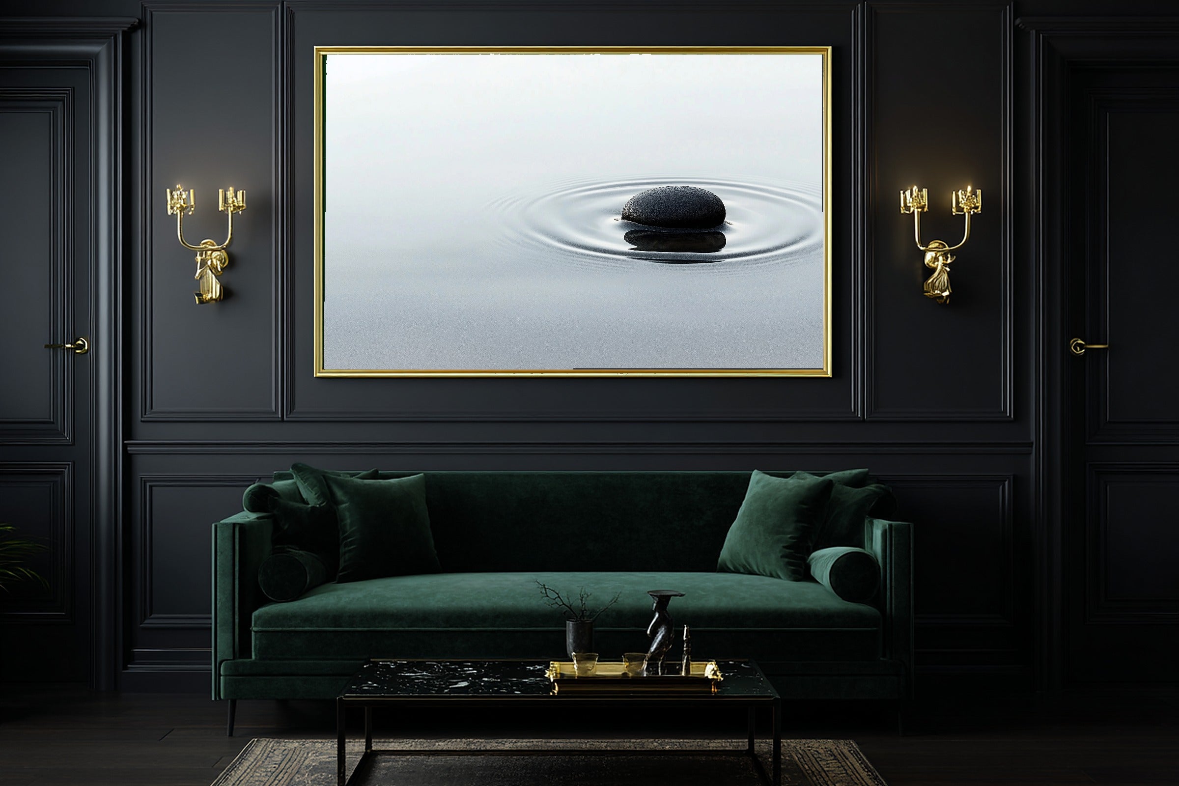 Onyx Pebble Still Water Giclée Canvas Print, Japandi Minimalist Print Gallery Print, Meditation Room Statement Piece, Gift for Creatives — onyx-pebble-still-water-office-wall-art.jpg