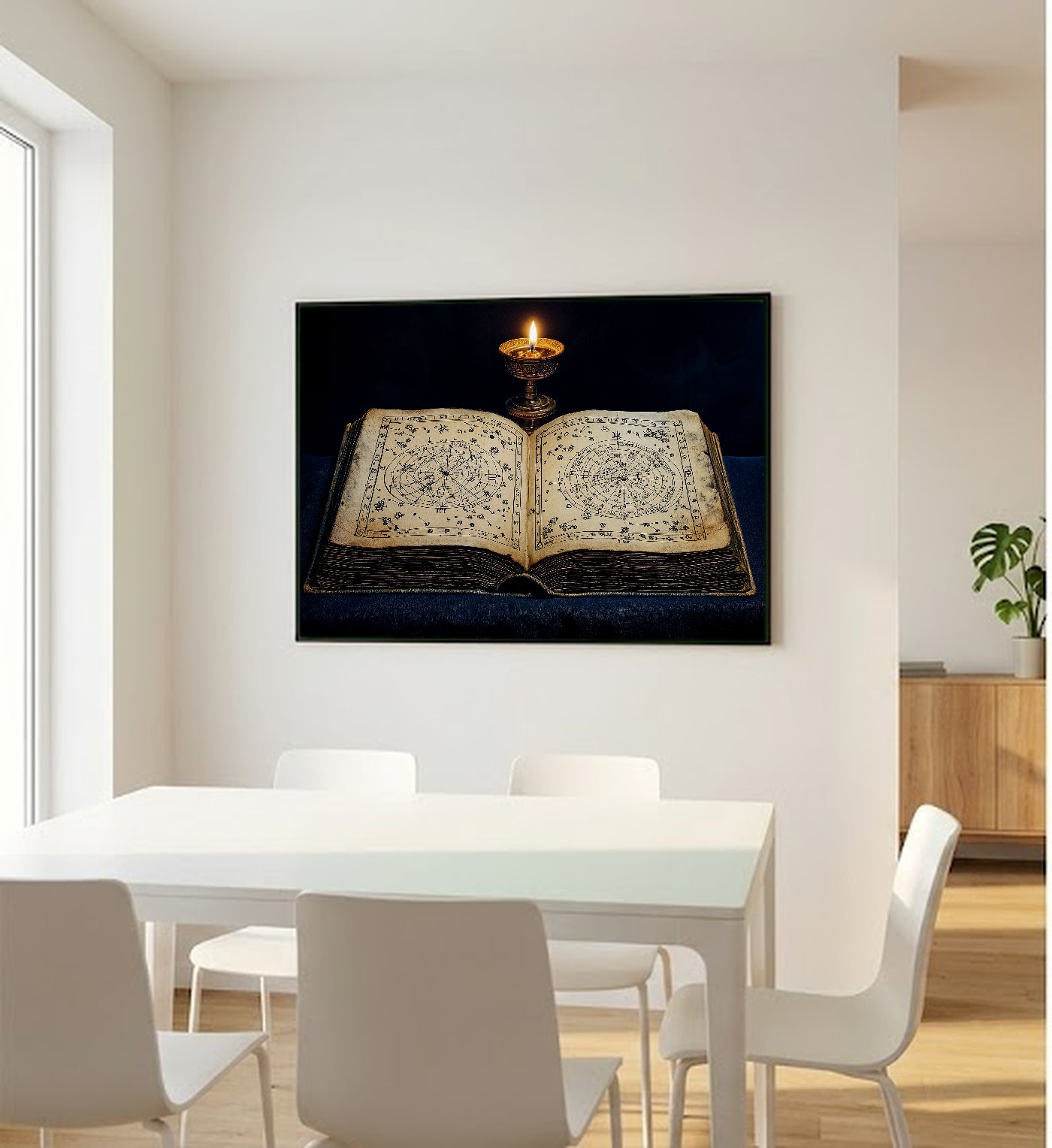 Open Grimoire Canvas Wall Art | Hand-Drawn Astronomy Print, Dark Academia Witchy Decor, Stretched Canvas — open-grimoire-astronomy-bedroom-wall-art.jpg
