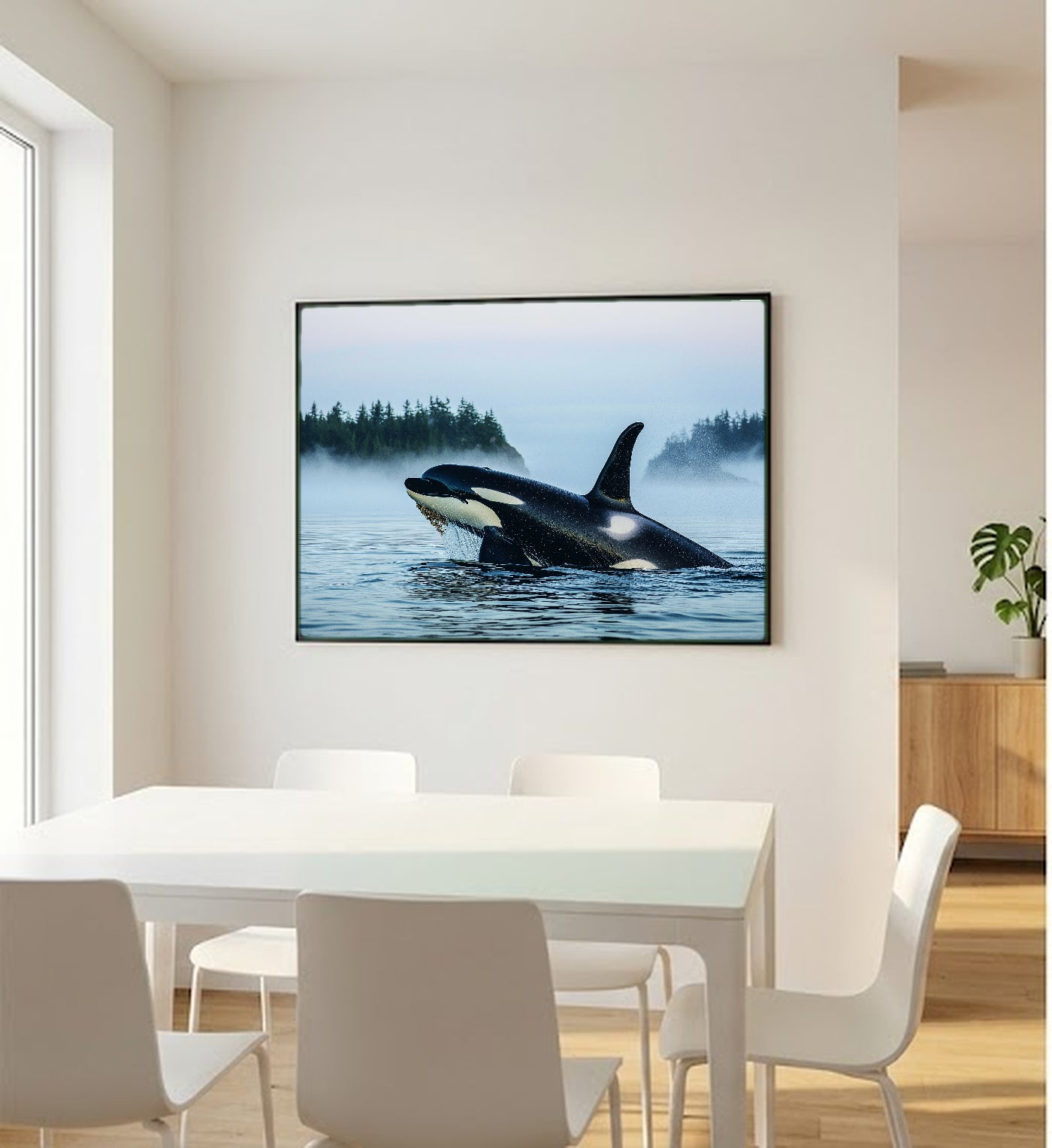 Orca Pod Canvas Wall Art | Puget Sound Fog Print, Pacific Northwest Decor, Stretched Canvas — orca-pod-puget-sound-bedroom-wall-art.jpg