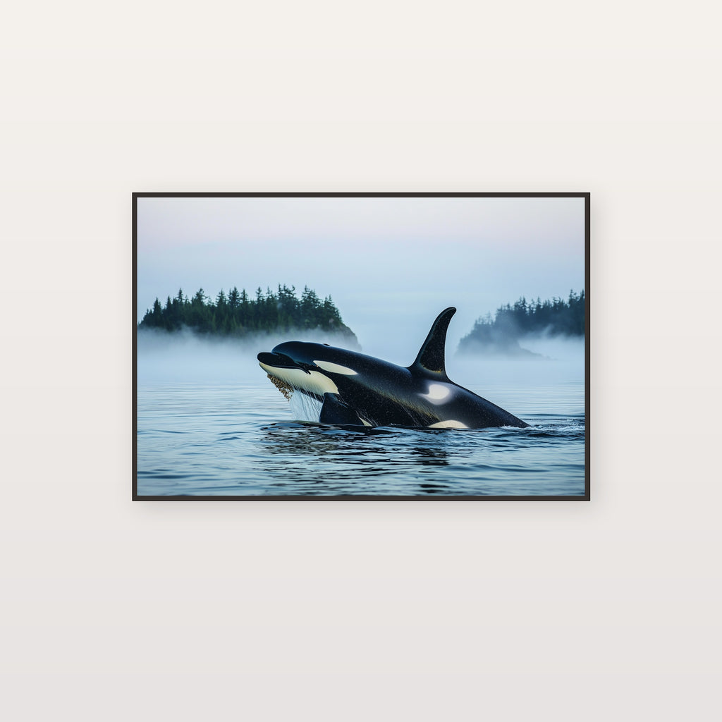 Orca Pod Canvas Wall Art | Puget Sound Fog Print, Pacific Northwest Decor, Stretched Canvas — orca-pod-puget-sound-canvas-print.jpg
