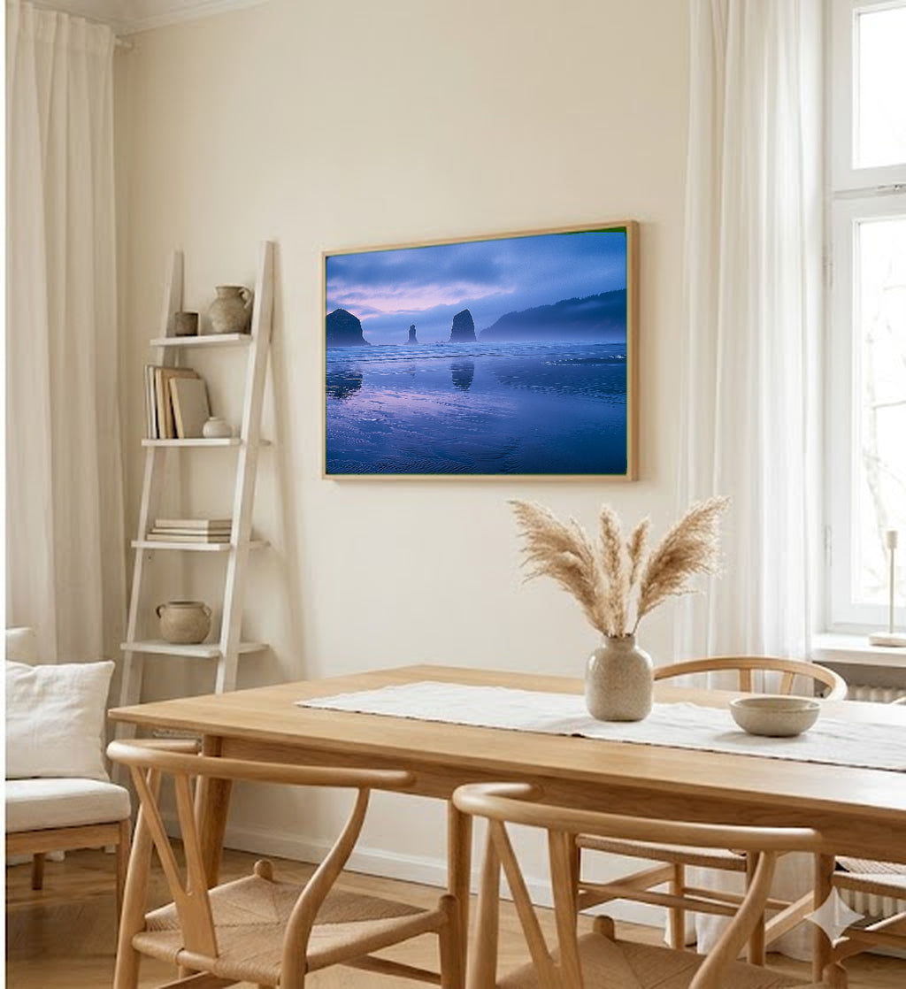 Oregon Coast Canvas Wall Art | Sea Stacks Dawn Print, Pacific Northwest Decor, Stretched Canvas — oregon-coast-sea-stacks-dining-room-wall-art.jpg