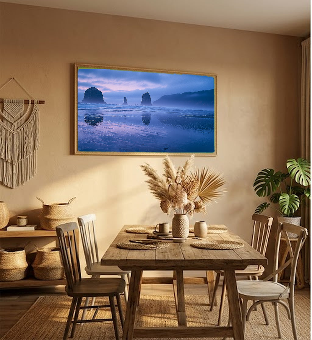Oregon Coast Canvas Wall Art | Sea Stacks Dawn Print, Pacific Northwest Decor, Stretched Canvas — oregon-coast-sea-stacks-hallway-wall-art.jpg