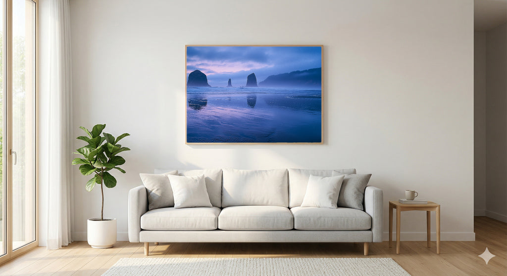 Oregon Coast Canvas Wall Art | Sea Stacks Dawn Print, Pacific Northwest Decor, Stretched Canvas — oregon-coast-sea-stacks-living-room-wall-art.jpg