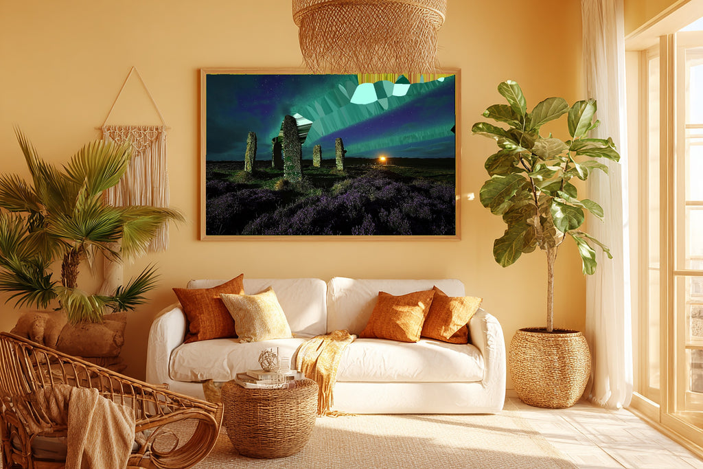 Moody Aurora Orkney Standing Stones Aurora Canvas Wall Art — Timeless Print for the Bedroom, A Gift the Aurora Chaser Next Door Will Adore — orkney-standing-stones-aurora-room-5-wall-art.jpg