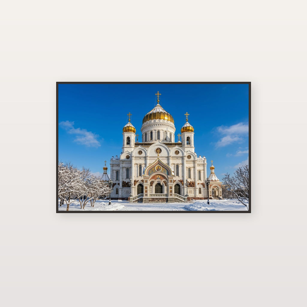 Orthodox Church Canvas Wall Art - Golden Dome Print, Russian Cathedral, Sacred Architecture, Stretched Canvas — orthodox church gold canvas print