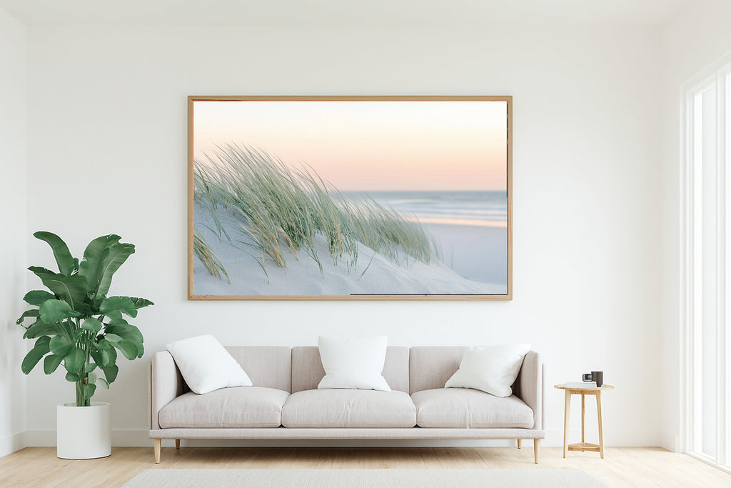 Sunlit Palm Outer Banks Dune Grass Canvas Wall Art — Cozy Print for the Sunroom, A Gift the Island-Loving Friend Will Adore — outer-banks-dune-grass-living-room-wall-art.jpg
