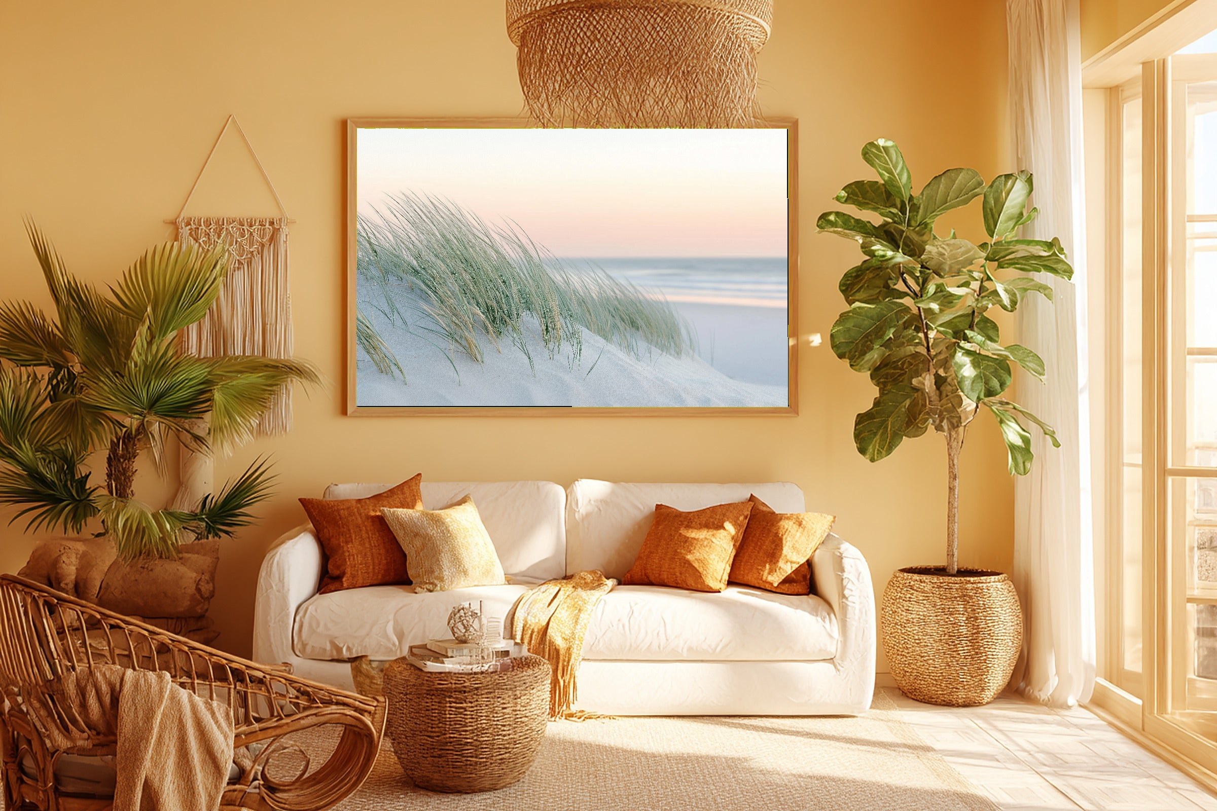 Sunlit Palm Outer Banks Dune Grass Canvas Wall Art — Cozy Print for the Sunroom, A Gift the Island-Loving Friend Will Adore — outer-banks-dune-grass-room-5-wall-art.jpg