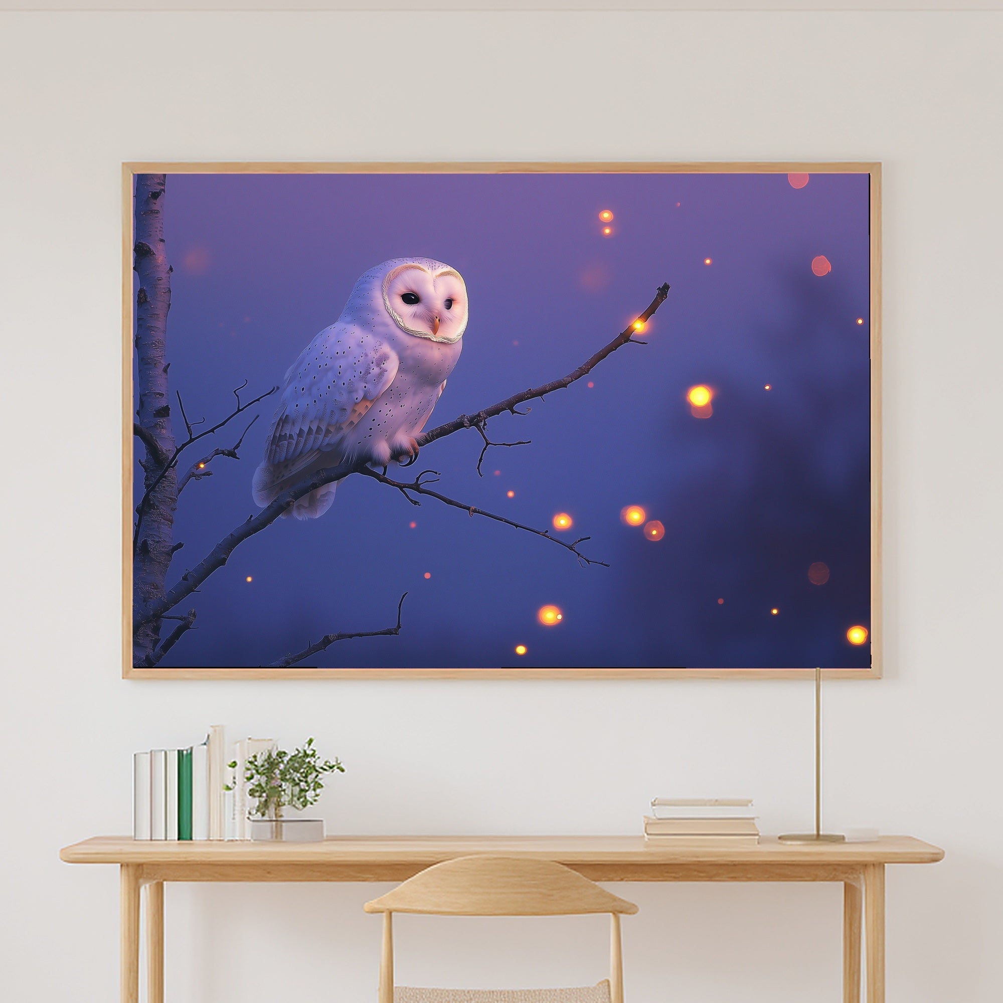Owl Moonlit Birch Canvas Wall Art for the Bedroom, Dreamy Woodland Print, Foggy Pine Green, Thoughtful Housewarming Gift — owl-moonlit-birch-canvas-print.jpg