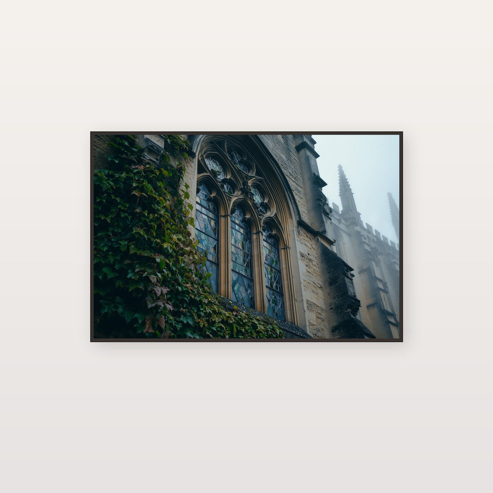 Oxford College Canvas Wall Art | Foggy Stone Window Print, Dark Academia Architecture Decor, Stretched Canvas — oxford-college-window-fog-canvas-print.jpg