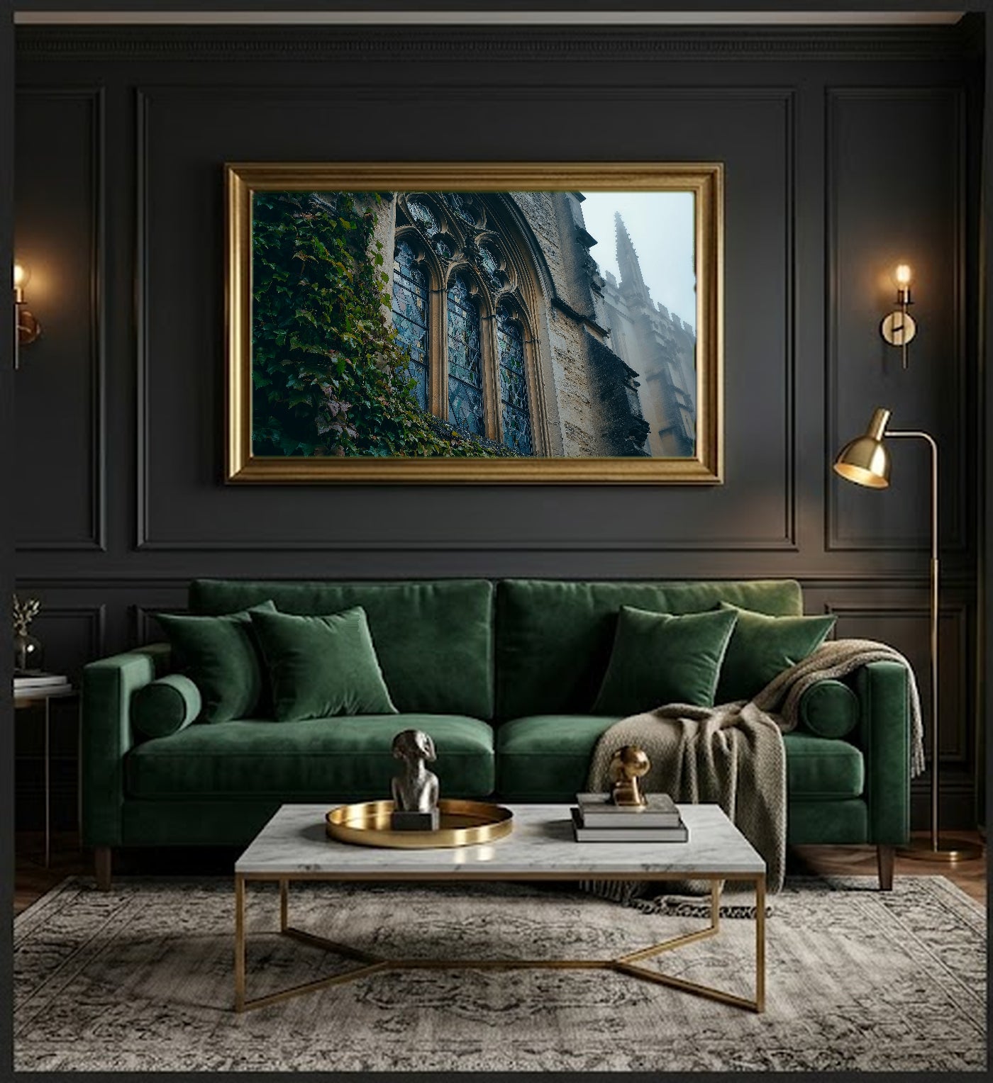 Oxford College Canvas Wall Art | Foggy Stone Window Print, Dark Academia Architecture Decor, Stretched Canvas — oxford-college-window-fog-office-wall-art.jpg