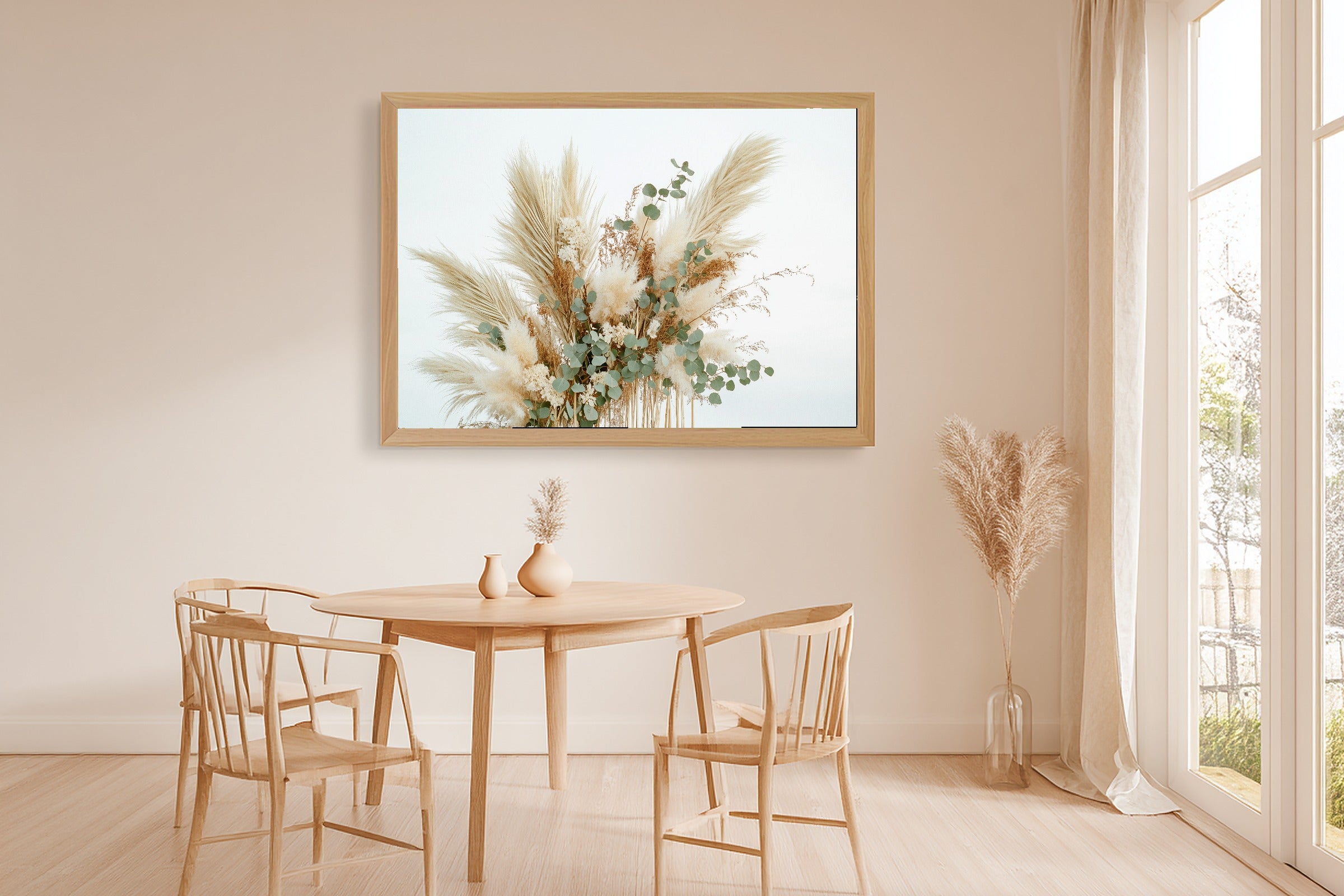 Pampas Grass Arch Cream Canvas Print, Cozy Studio Decor, Home Office Wall Decor, Move-In Gift Idea — pampas-grass-arch-cream-dining-room-wall-art.jpg