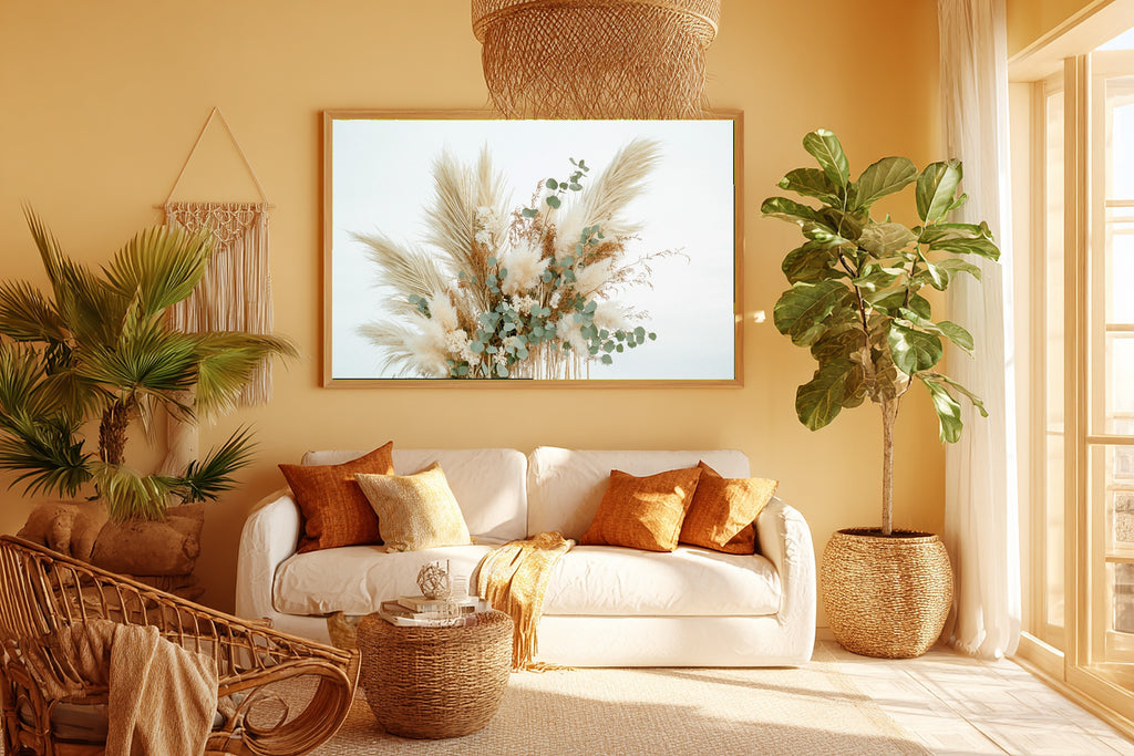 Pampas Grass Arch Cream Canvas Print, Cozy Studio Decor, Home Office Wall Decor, Move-In Gift Idea — pampas-grass-arch-cream-room-5-wall-art.jpg