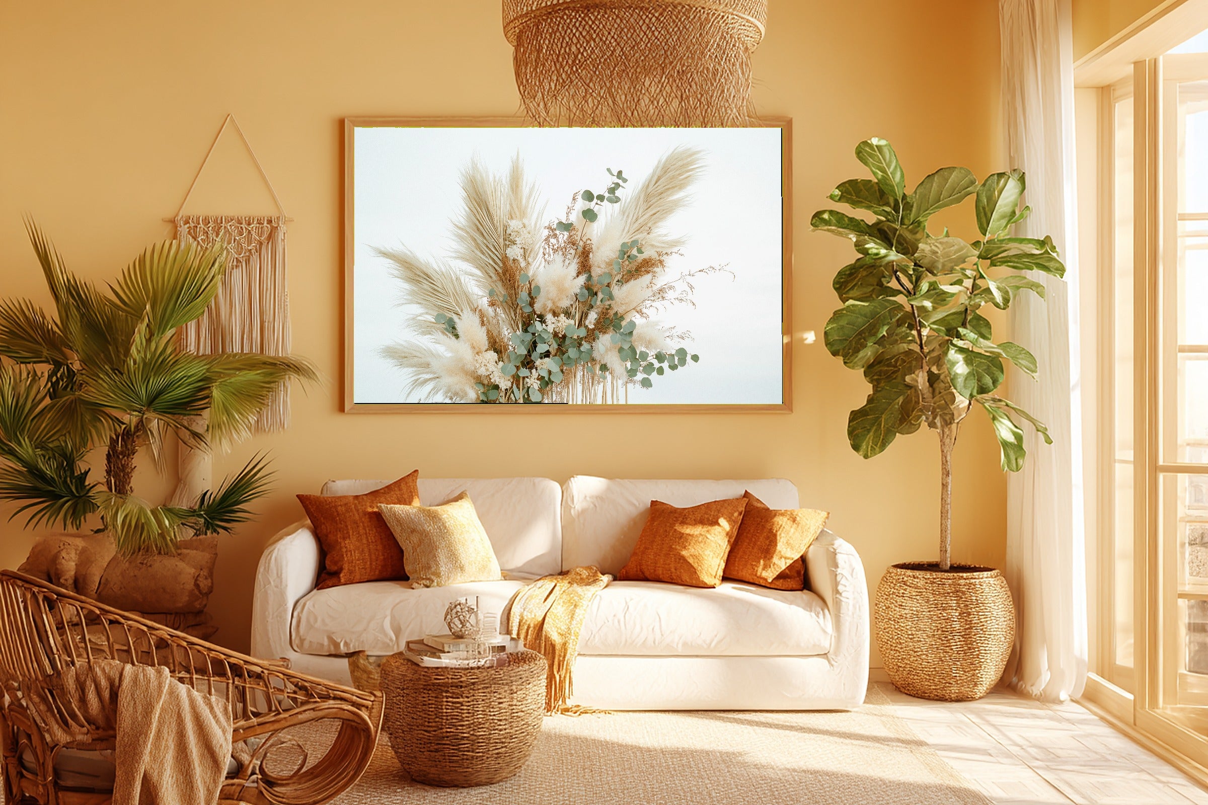 Pampas Grass Arch Cream Canvas Print, Cozy Studio Decor, Home Office Wall Decor, Move-In Gift Idea — pampas-grass-arch-cream-room-5-wall-art.jpg