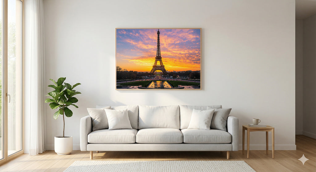 Paris Eiffel Tower Canvas Wall Art | France Cityscape Print, Romantic Decor, European Art, Stretched Canvas — paris-eiffel-tower-living-room-wall-art.jpg