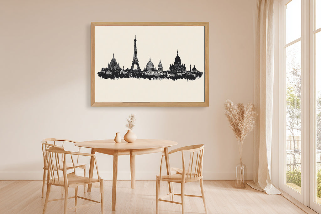 A Dreamy Paris Skyline Minimalist Dreamy Metro Print — Moody Wall Art for the Modern Loft, Giclée on Canvas — paris-skyline-minimalist-dining-room-wall-art.jpg
