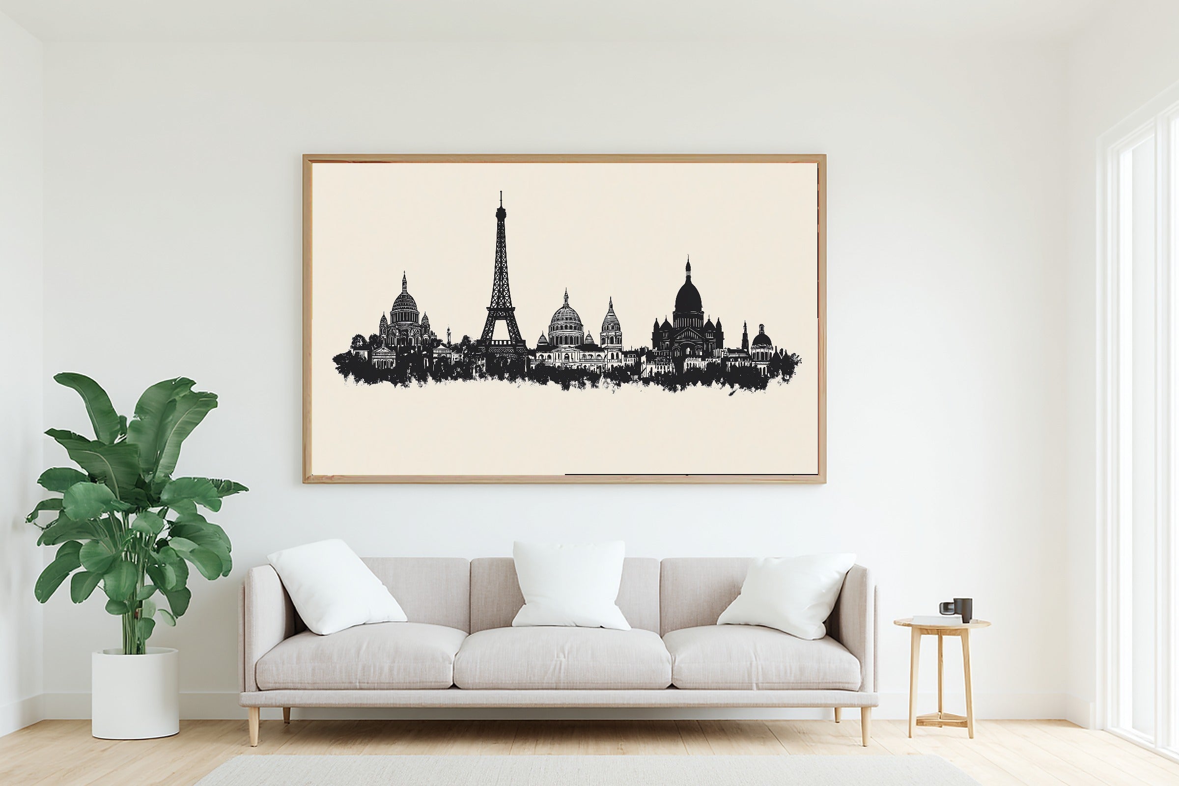 A Dreamy Paris Skyline Minimalist Dreamy Metro Print — Moody Wall Art for the Modern Loft, Giclée on Canvas — paris-skyline-minimalist-living-room-wall-art.jpg