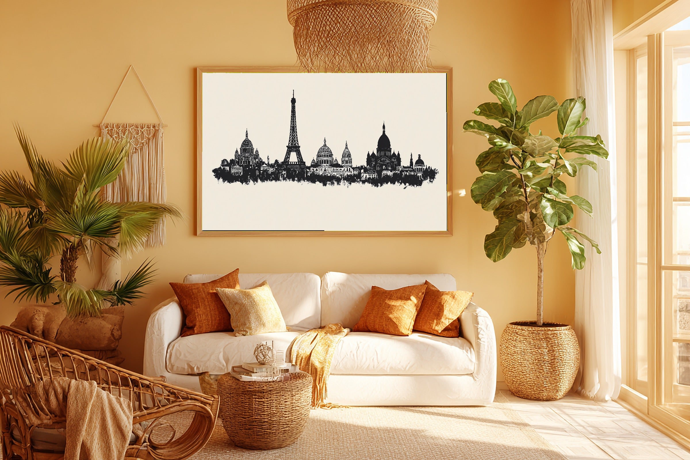 A Dreamy Paris Skyline Minimalist Dreamy Metro Print — Moody Wall Art for the Modern Loft, Giclée on Canvas — paris-skyline-minimalist-room-5-wall-art.jpg