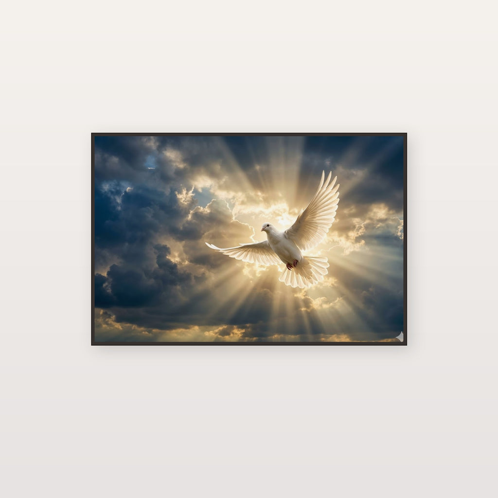 Peace Dove Canvas Wall Art - Golden Spirit Print, Universal Faith, Inspirational Decor, Stretched Canvas — peace dove golden canvas print