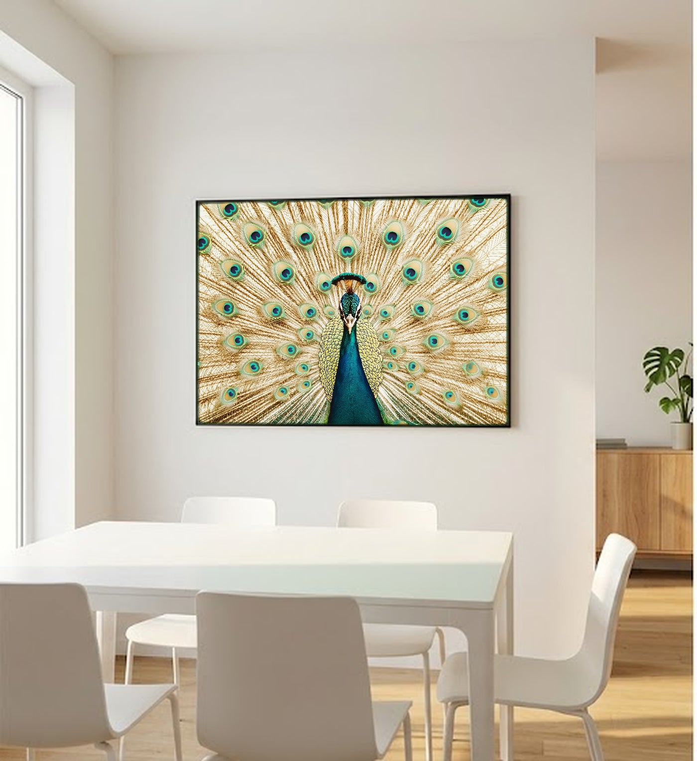 Peacock Fan Canvas Wall Art | Art Nouveau Display Print, Glamour Decor, Stretched Canvas — peacock-fan-art-nouveau-bedroom-wall-art.jpg
