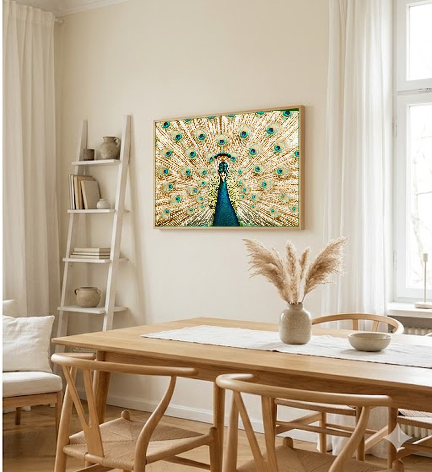 Peacock Fan Canvas Wall Art | Art Nouveau Display Print, Glamour Decor, Stretched Canvas — peacock-fan-art-nouveau-dining-room-wall-art.jpg