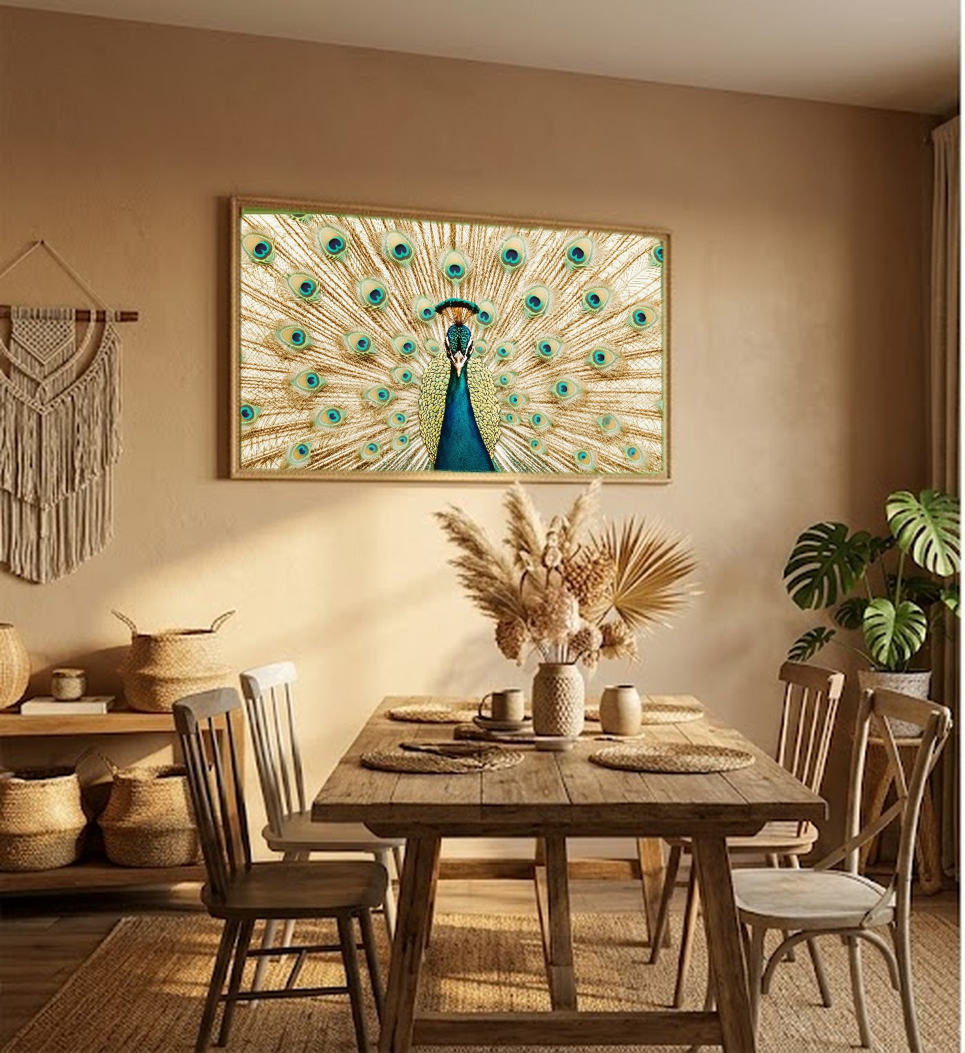 Peacock Fan Canvas Wall Art | Art Nouveau Display Print, Glamour Decor, Stretched Canvas — peacock-fan-art-nouveau-hallway-wall-art.jpg