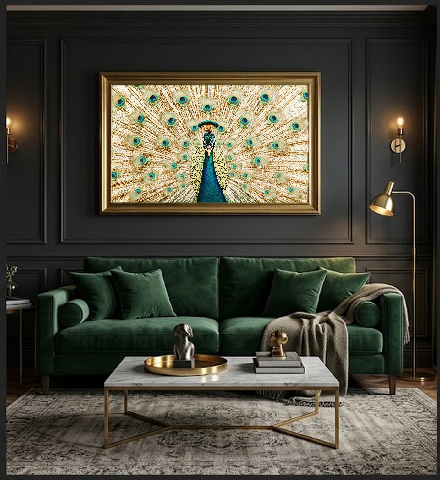 Peacock Fan Canvas Wall Art | Art Nouveau Display Print, Glamour Decor, Stretched Canvas — peacock-fan-art-nouveau-office-wall-art.jpg