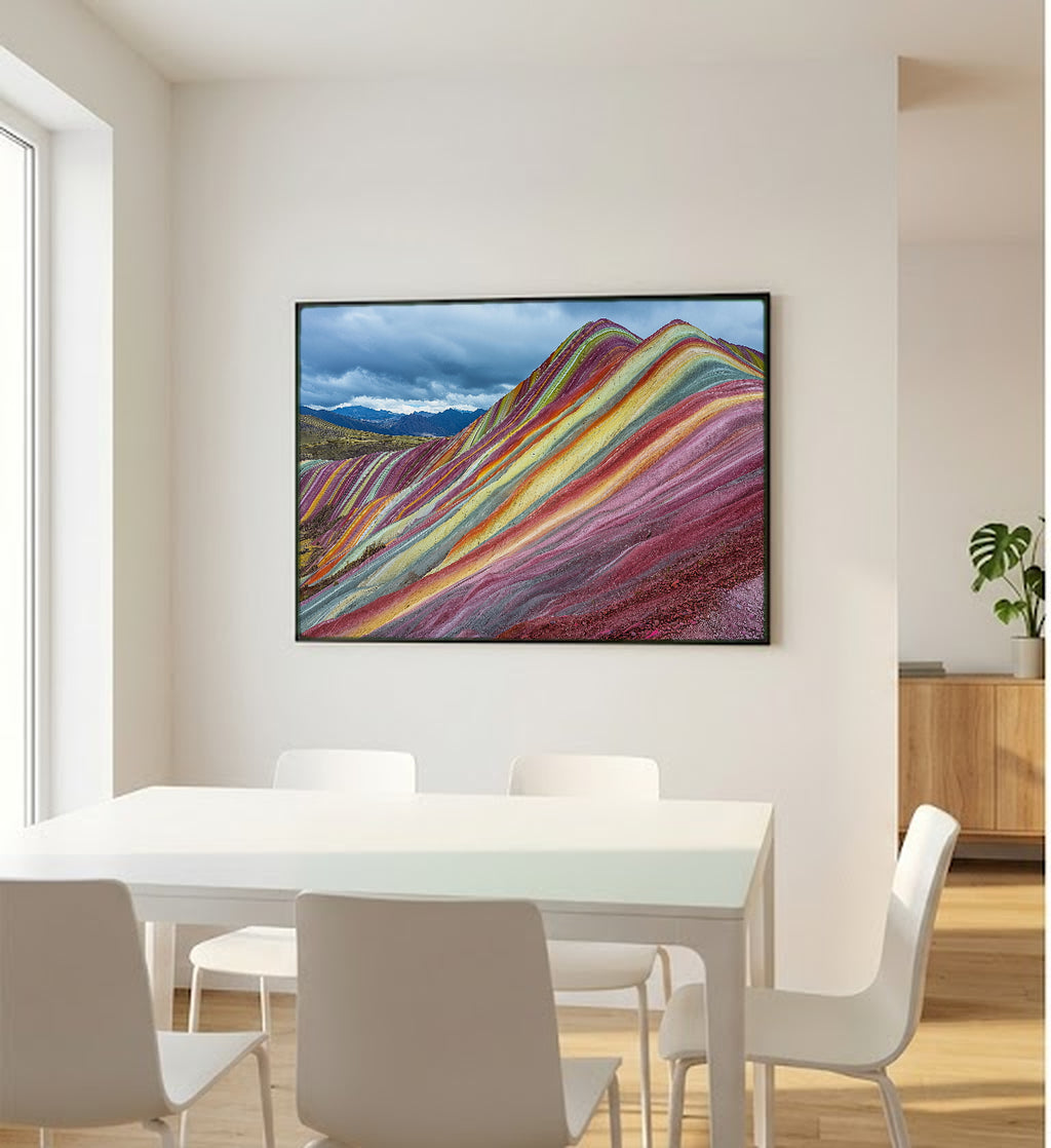 Rainbow Mountain Canvas Wall Art | Peru Vinicunca Print, Andes Decor, South American Landscape, Stretched Canvas — peru-rainbow-mountain-bedroom-wall-art.jpg