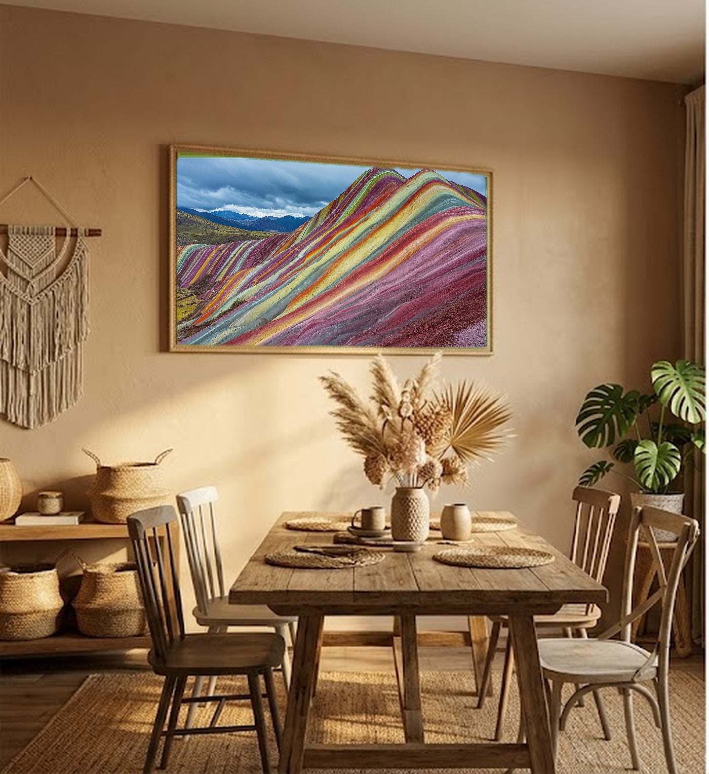 Rainbow Mountain Canvas Wall Art | Peru Vinicunca Print, Andes Decor, South American Landscape, Stretched Canvas — peru-rainbow-mountain-hallway-wall-art.jpg
