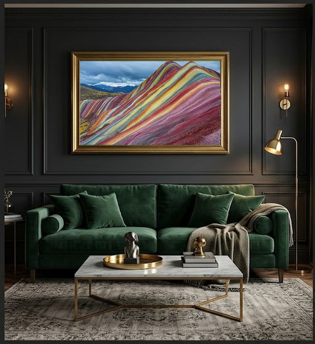 Rainbow Mountain Canvas Wall Art | Peru Vinicunca Print, Andes Decor, South American Landscape, Stretched Canvas — peru-rainbow-mountain-office-wall-art.jpg