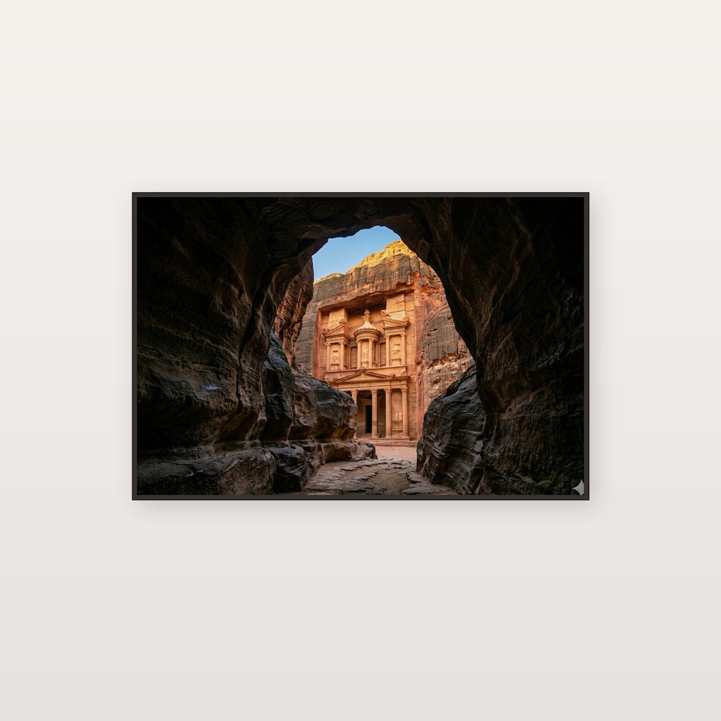 Petra Treasury Canvas Wall Art - Jordan Ancient Ruins Print, Desert Architecture, Travel Art, Stretched Canvas — petra treasury jordan canvas print