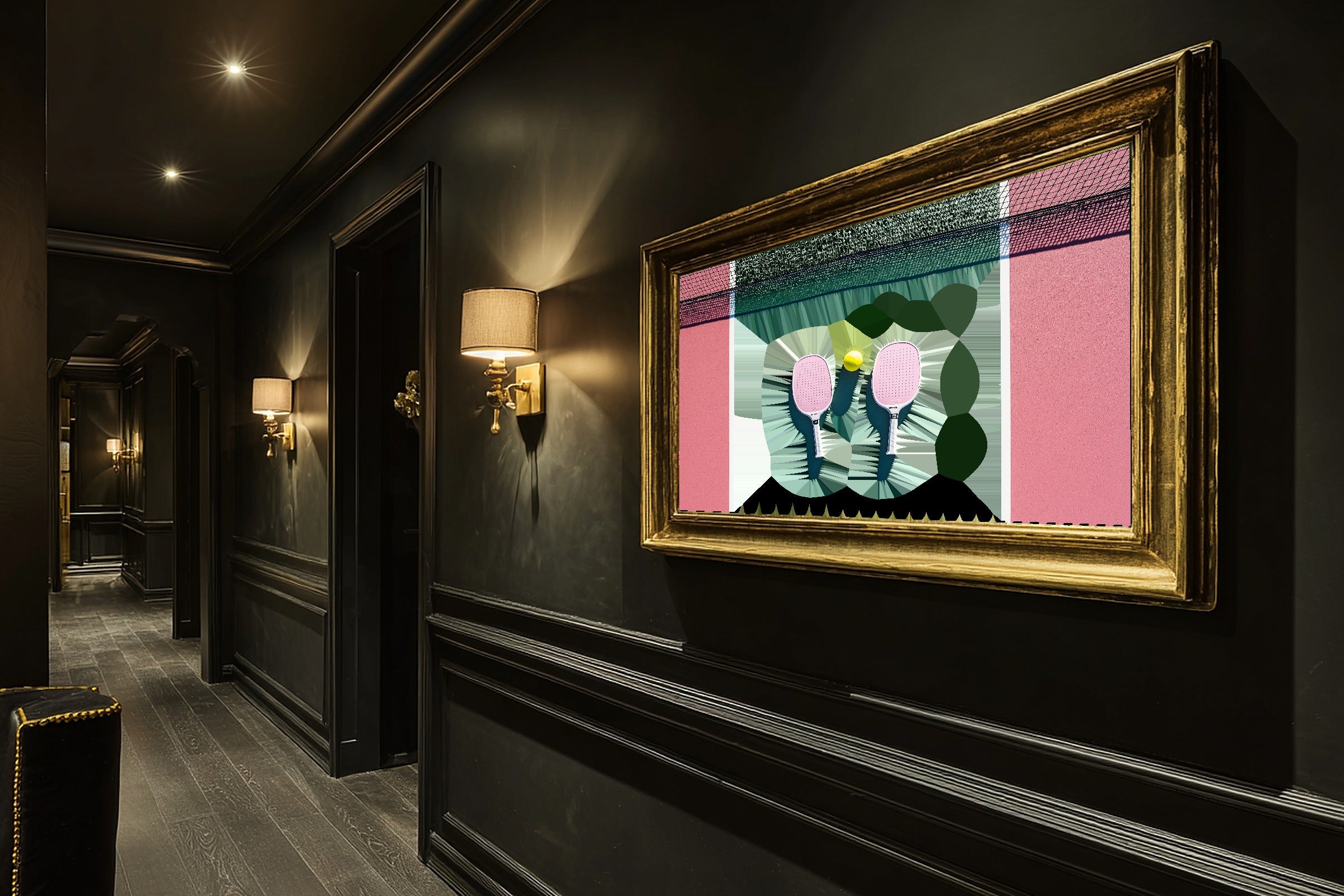 Hand-picked Pickleball Court Overhead Pastel Giclée Print — Moody Cozy Studio for the Living Room, Ready-to-Hang Art Lover in Your Life Gift — pickleball-court-overhead-pastel-hallway-wall-art.jpg