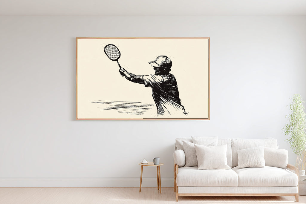 Pickleball Line Art Quote Soft Painterly Wall Art — Dreamy Print for the Living Room, Stretched Canvas Gift for the Art Lover in Your Life — pickleball-line-art-quote-bedroom-wall-art.jpg