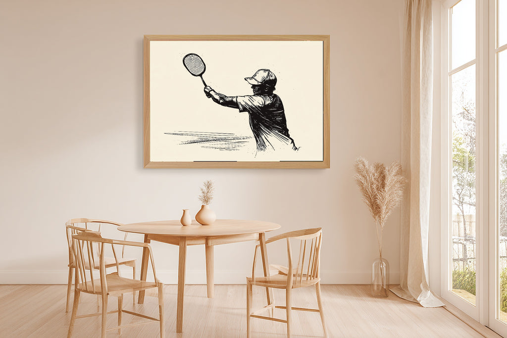 Pickleball Line Art Quote Soft Painterly Wall Art — Dreamy Print for the Living Room, Stretched Canvas Gift for the Art Lover in Your Life — pickleball-line-art-quote-dining-room-wall-art.jpg