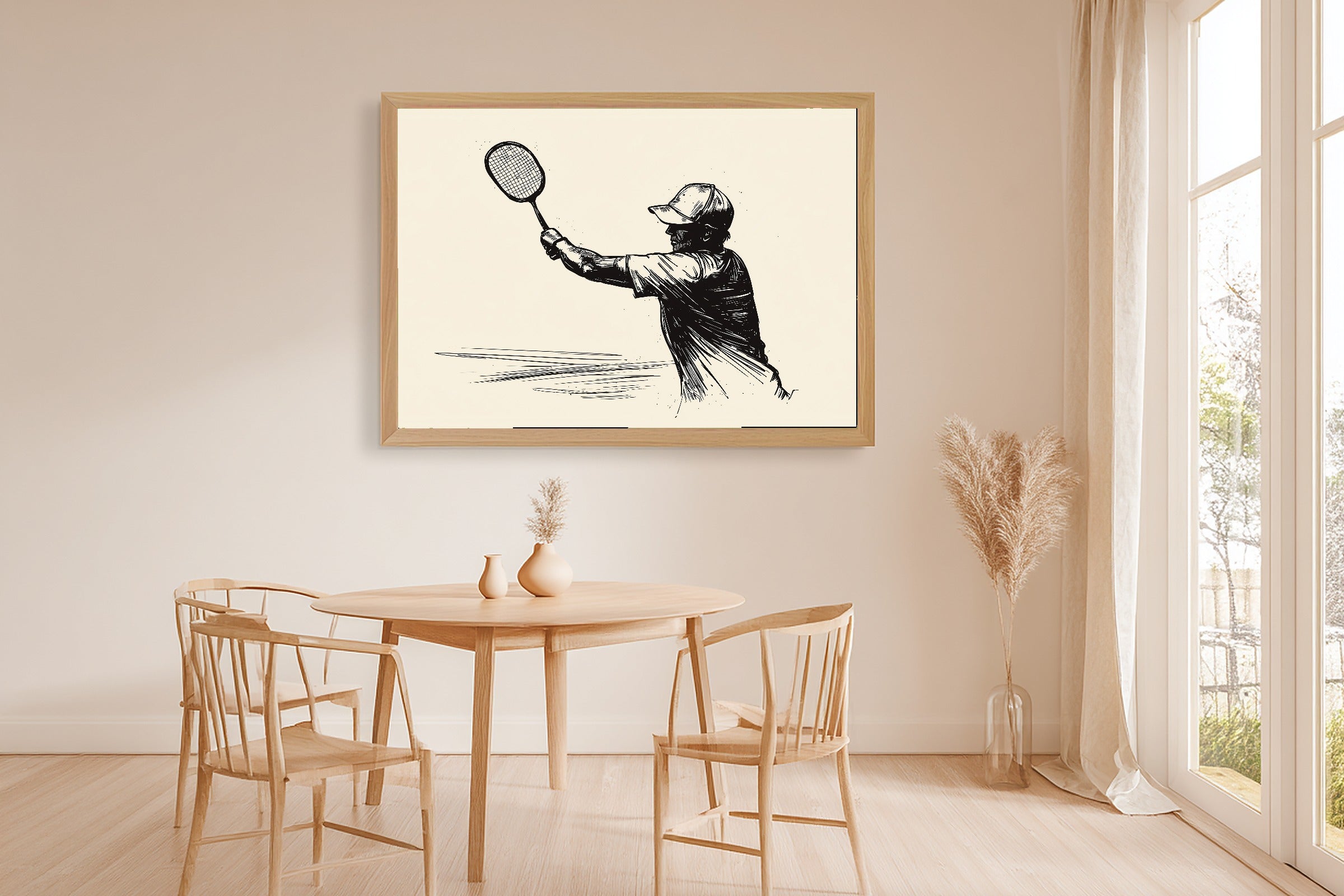 Pickleball Line Art Quote Soft Painterly Wall Art — Dreamy Print for the Living Room, Stretched Canvas Gift for the Art Lover in Your Life — pickleball-line-art-quote-dining-room-wall-art.jpg