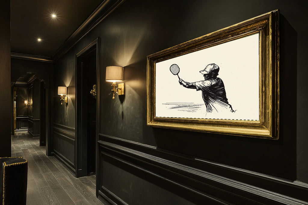 Pickleball Line Art Quote Soft Painterly Wall Art — Dreamy Print for the Living Room, Stretched Canvas Gift for the Art Lover in Your Life — pickleball-line-art-quote-hallway-wall-art.jpg
