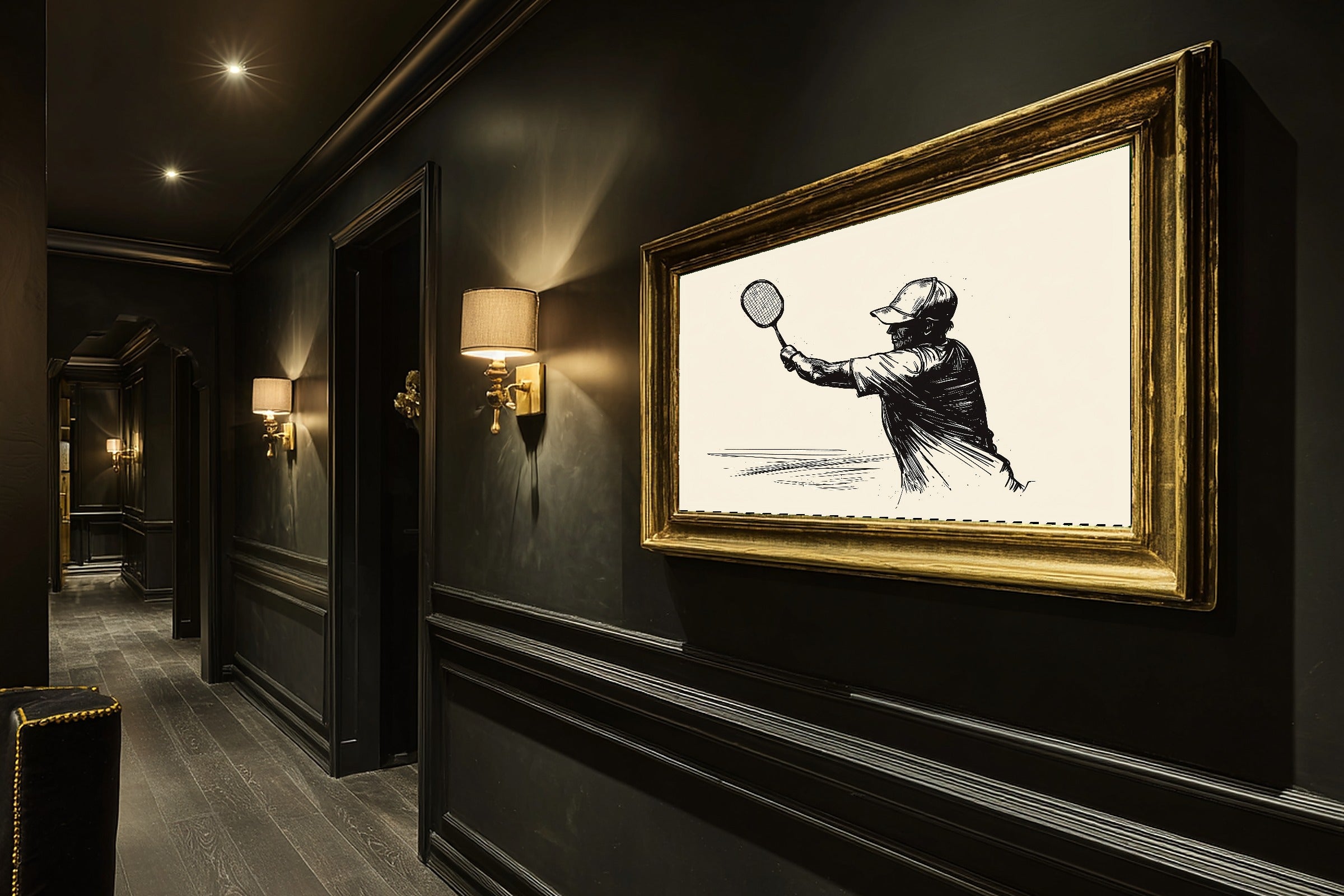 Pickleball Line Art Quote Soft Painterly Wall Art — Dreamy Print for the Living Room, Stretched Canvas Gift for the Art Lover in Your Life — pickleball-line-art-quote-hallway-wall-art.jpg