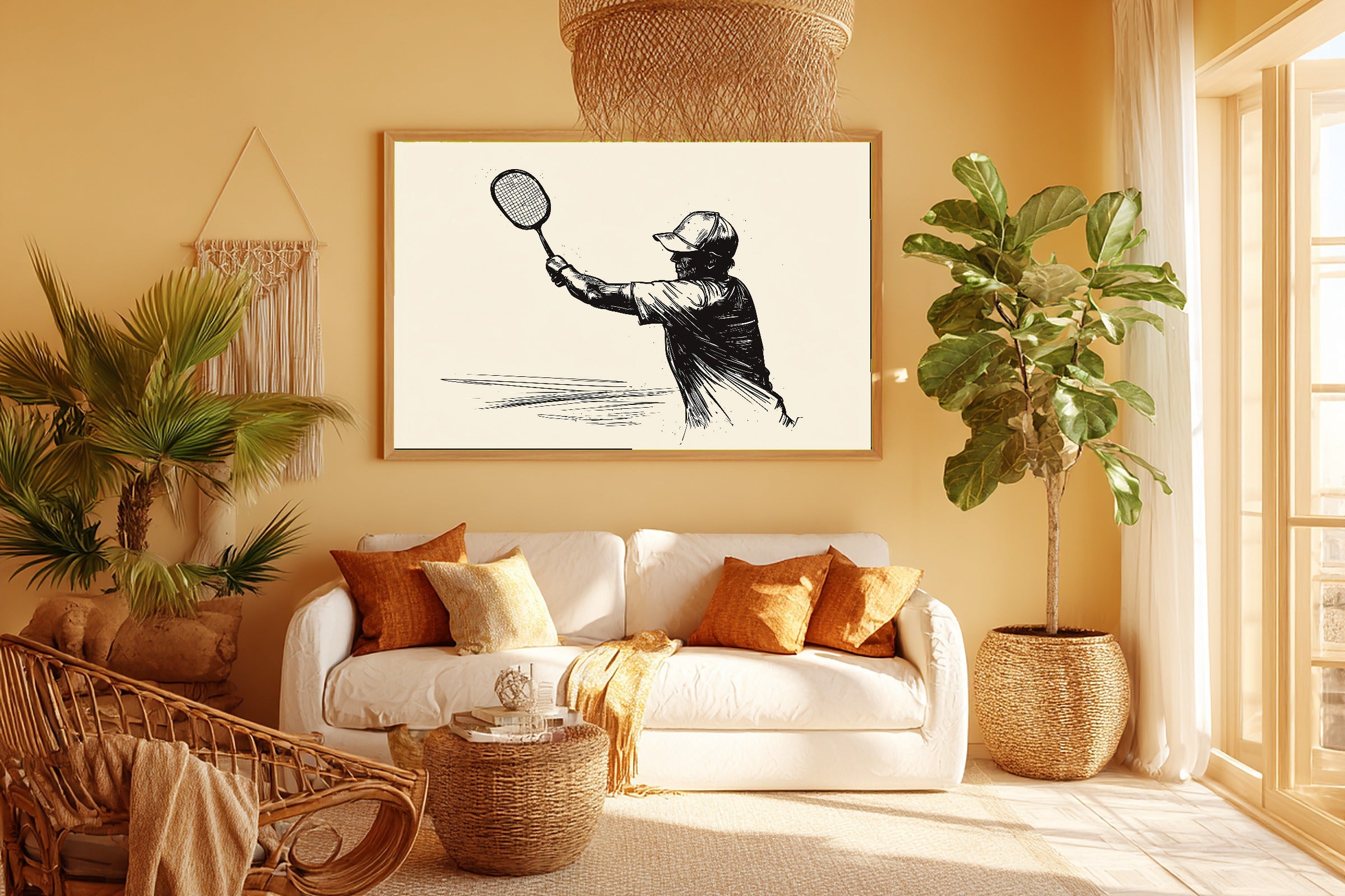 Pickleball Line Art Quote Soft Painterly Wall Art — Dreamy Print for the Living Room, Stretched Canvas Gift for the Art Lover in Your Life — pickleball-line-art-quote-room-5-wall-art.jpg