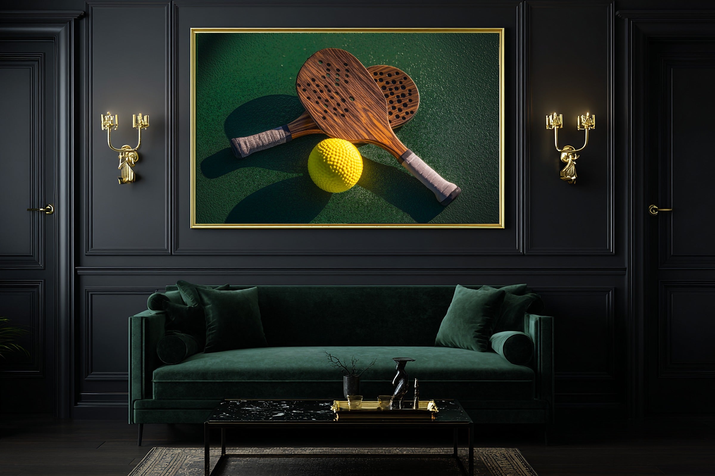 A Dreamy Pickleball Paddle Ball Still Life Warm Gallery Print — Dreamy Wall Art for the Living Room, Giclée on Canvas — pickleball-paddle-ball-still-life-office-wall-art.jpg