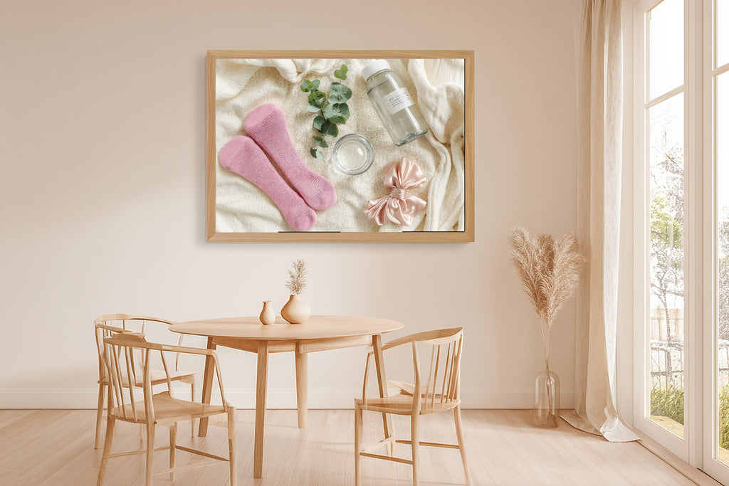 Pilates Princess Flat Lay Warm Gallery Wall Art — Cozy Print for the Living Room, Stretched Canvas Gift for the Art Lover in Your Life — pilates-princess-flat-lay-dining-room-wall-art.jpg