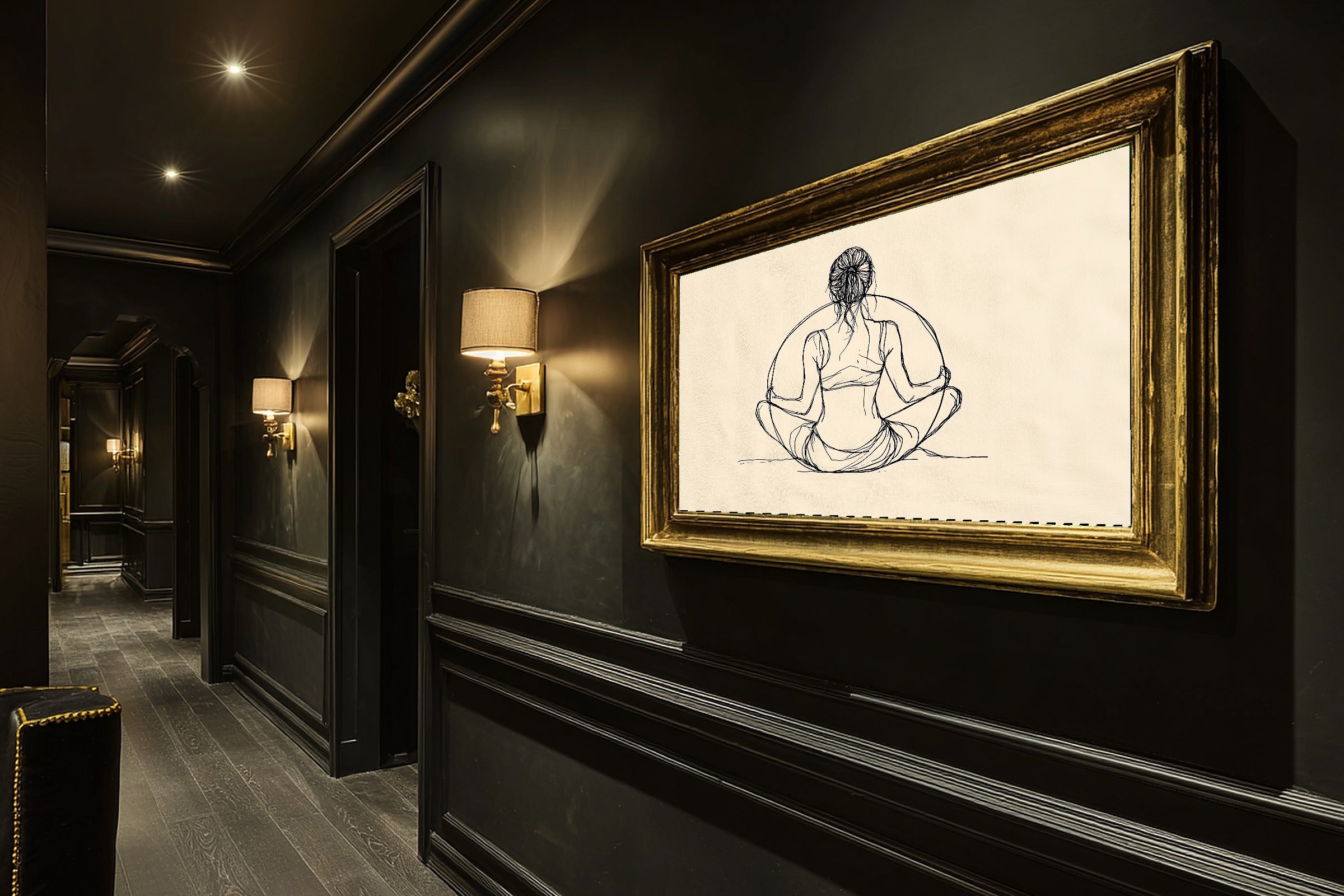 A Dreamy Pilates Ring Line Art Dreamy Timeless Print — Warm Wall Art for the Living Room, Giclée on Canvas — pilates-ring-line-art-hallway-wall-art.jpg