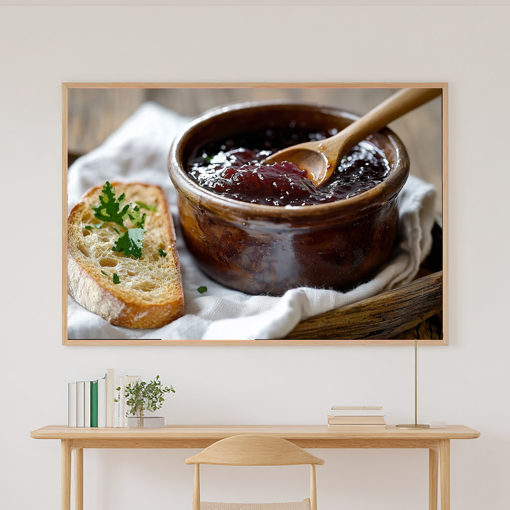 Plum Jam Pot Wooden Spoon Stretched Canvas Print, Dreamy Timeless Artwork Home Decor, Bedroom Centerpiece, Ready to Hang — plum-jam-pot-wooden-spoon-canvas-print.jpg