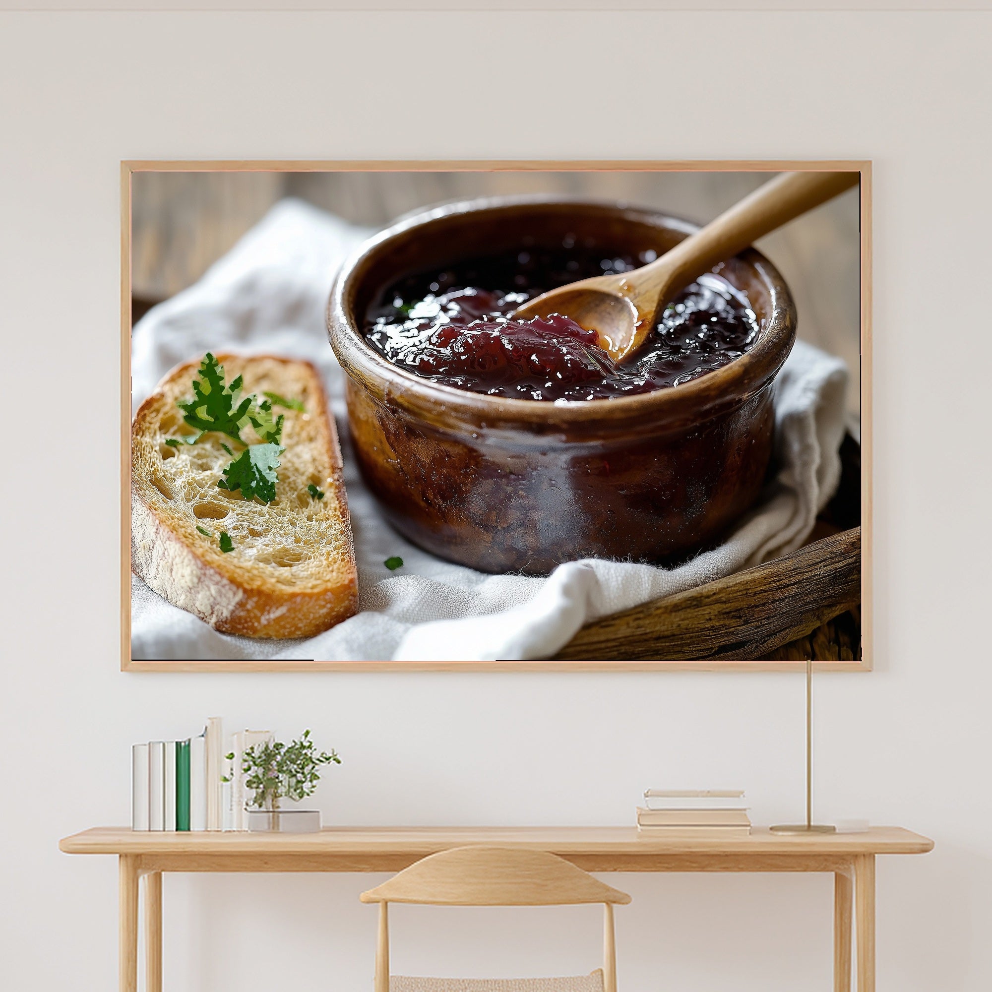 Plum Jam Pot Wooden Spoon Stretched Canvas Print, Dreamy Timeless Artwork Home Decor, Bedroom Centerpiece, Ready to Hang — plum-jam-pot-wooden-spoon-canvas-print.jpg