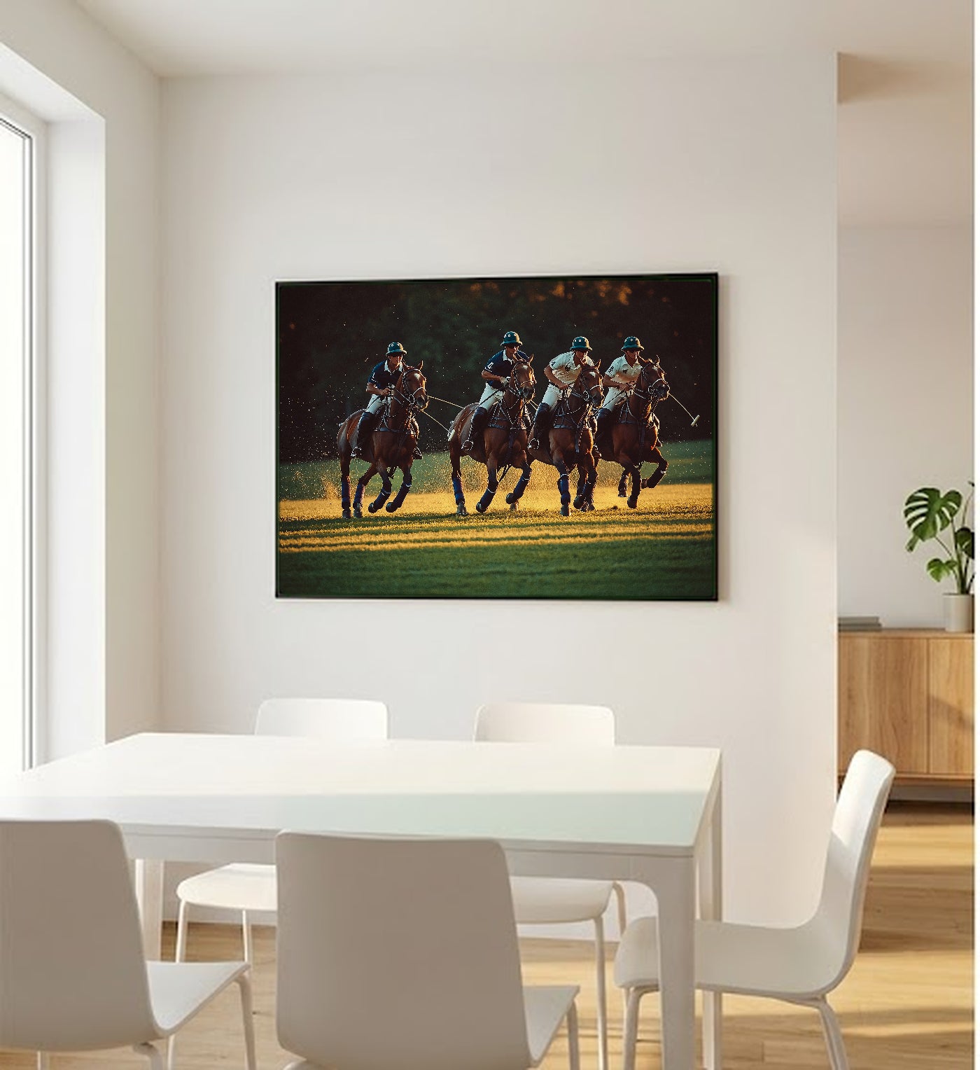 Polo Match Canvas Wall Art | Painterly Sport Print, Equestrian Decor, Stretched Canvas — polo-match-painterly-bedroom-wall-art.jpg