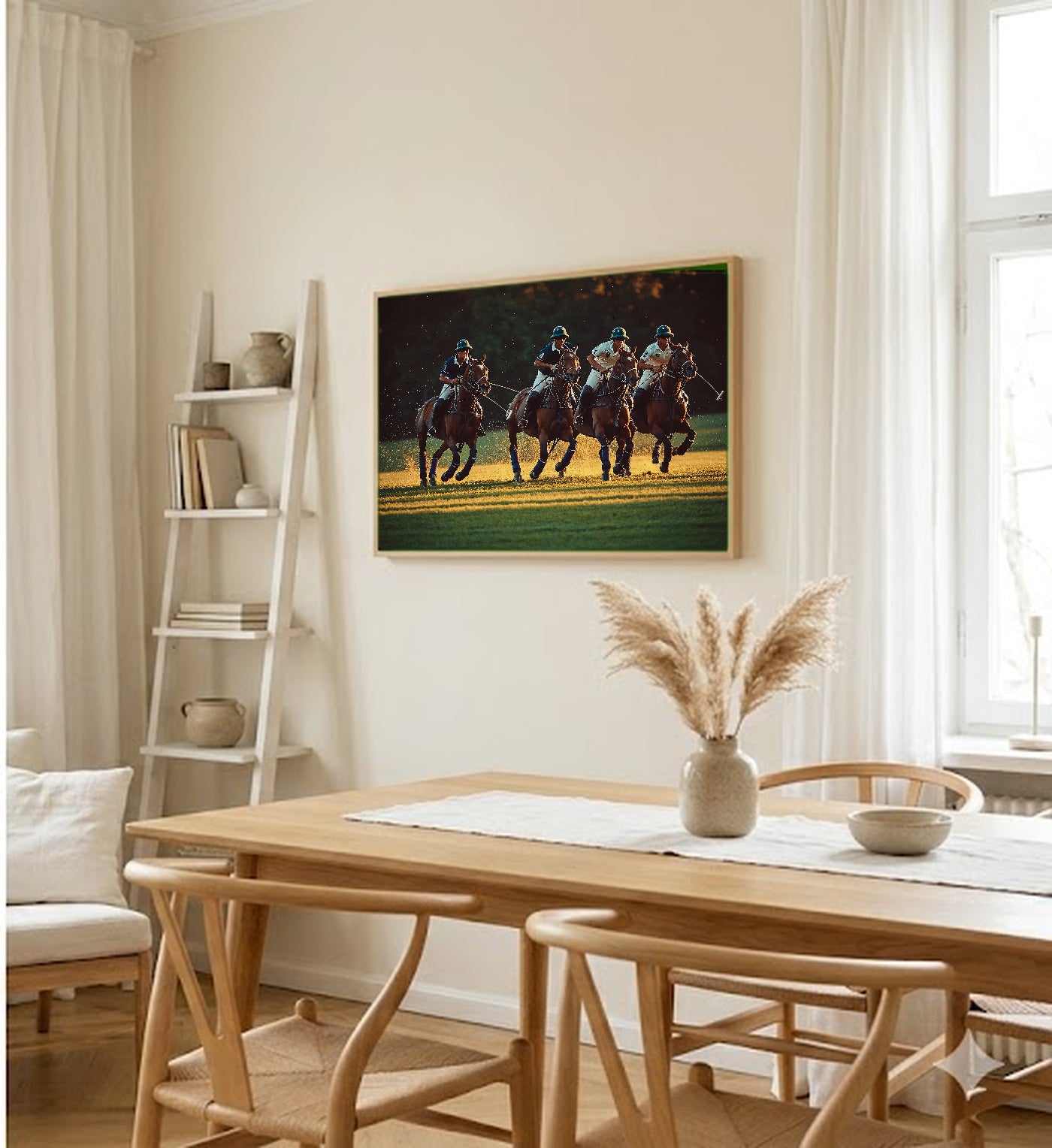 Polo Match Canvas Wall Art | Painterly Sport Print, Equestrian Decor, Stretched Canvas — polo-match-painterly-dining-room-wall-art.jpg
