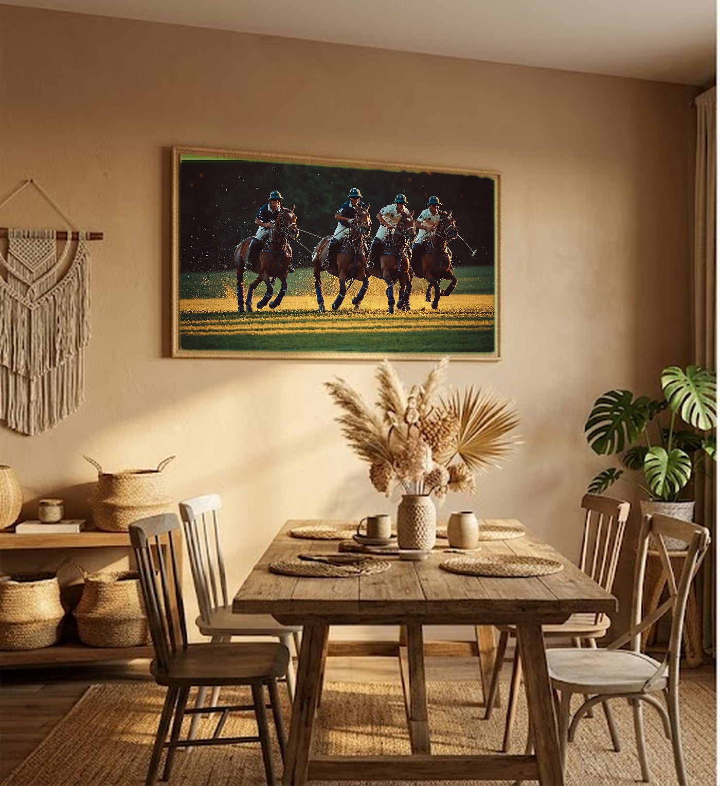 Polo Match Canvas Wall Art | Painterly Sport Print, Equestrian Decor, Stretched Canvas — polo-match-painterly-hallway-wall-art.jpg