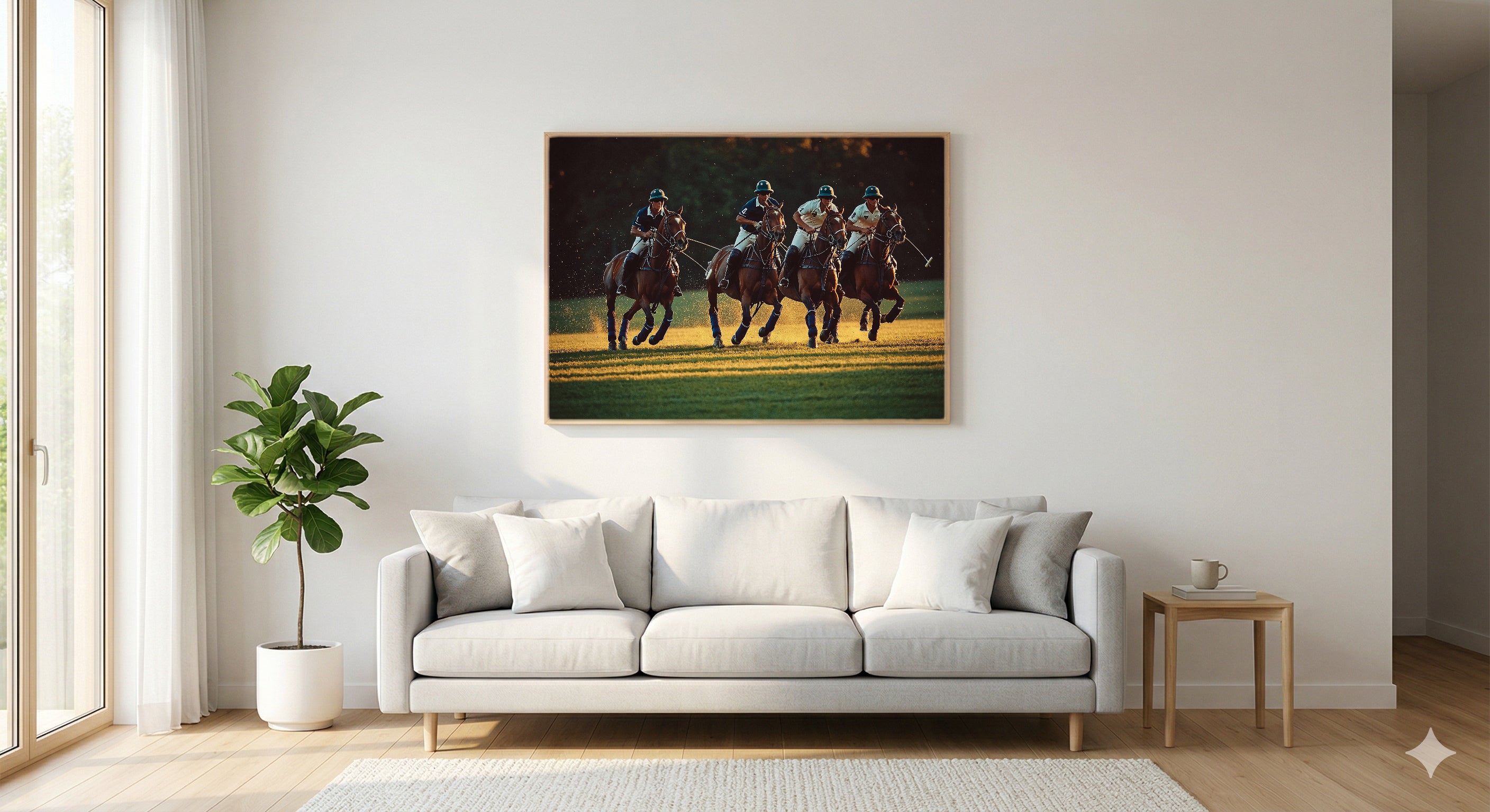 Polo Match Canvas Wall Art | Painterly Sport Print, Equestrian Decor, Stretched Canvas — polo-match-painterly-living-room-wall-art.jpg