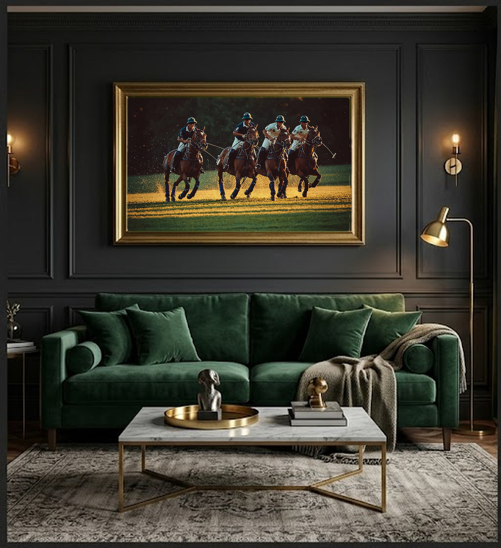Polo Match Canvas Wall Art | Painterly Sport Print, Equestrian Decor, Stretched Canvas — polo-match-painterly-office-wall-art.jpg