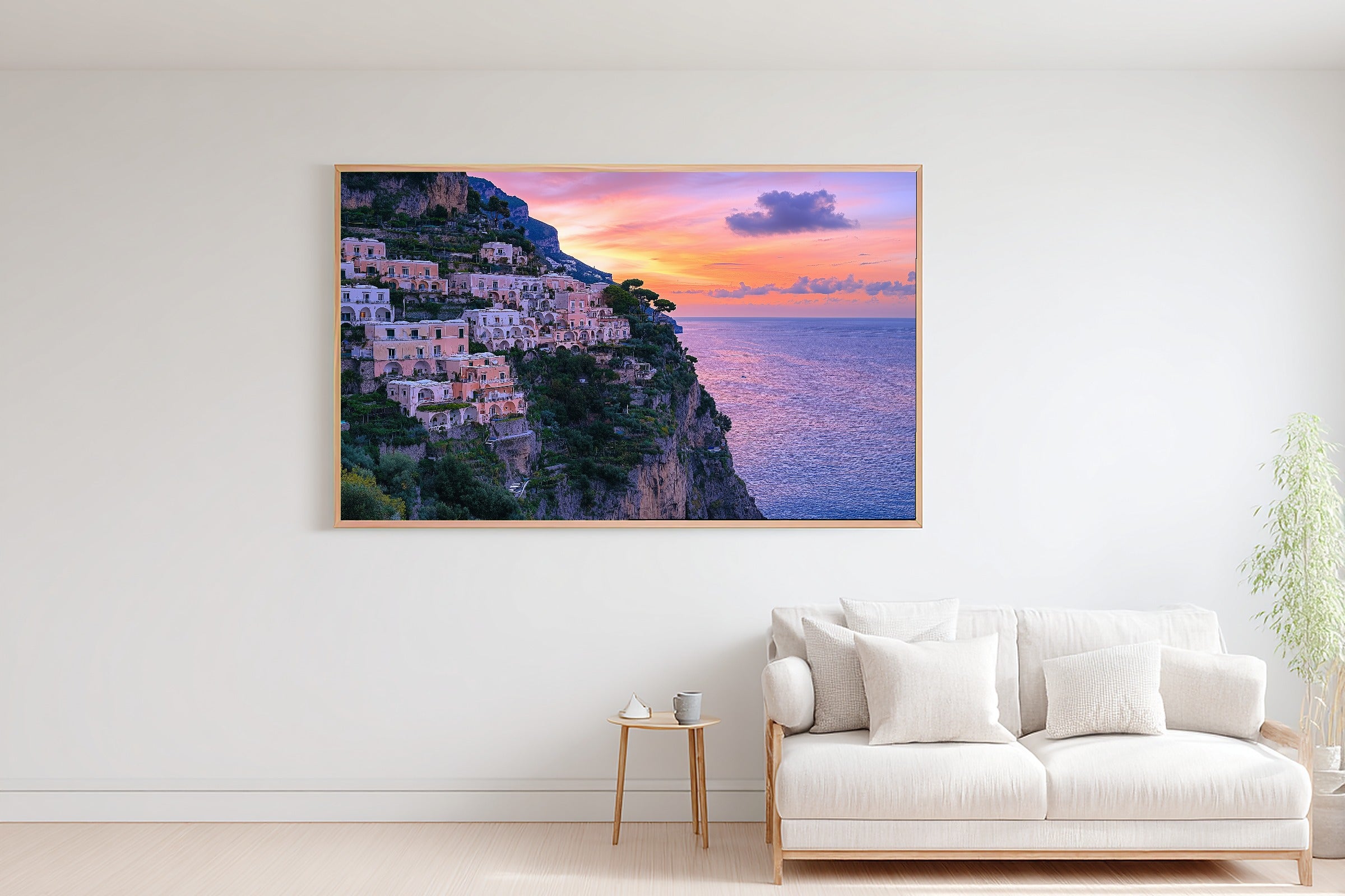 Positano Cliffside Village Print on Stretched Canvas — Stunning Dramatic Wilderness for the Cabin, Gift for the Adventurer in Your Life — positano-cliffside-village-bedroom-wall-art.jpg