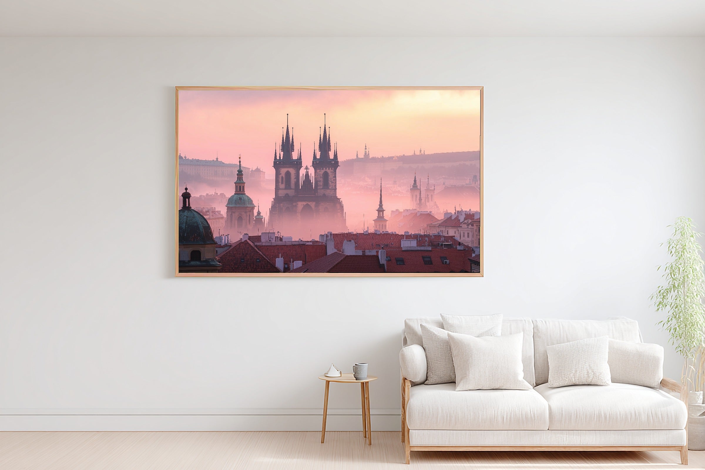 Soulful Prague Skyline Fog — Golden-Hour Skyline Wall Art, Warm Modern Loft Decor, Stretched Canvas, Ready to Hang — prague-skyline-fog-bedroom-wall-art.jpg