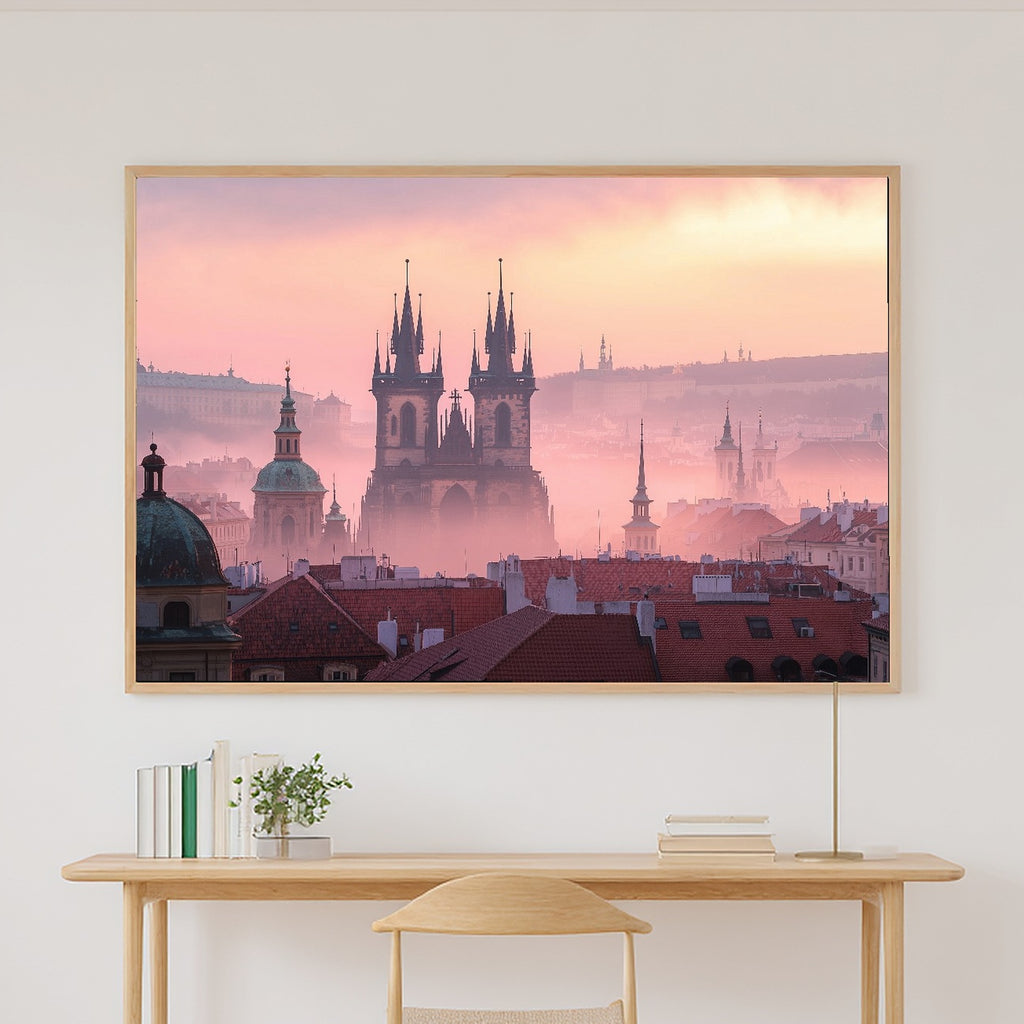 Soulful Prague Skyline Fog — Golden-Hour Skyline Wall Art, Warm Modern Loft Decor, Stretched Canvas, Ready to Hang — prague-skyline-fog-canvas-print.jpg